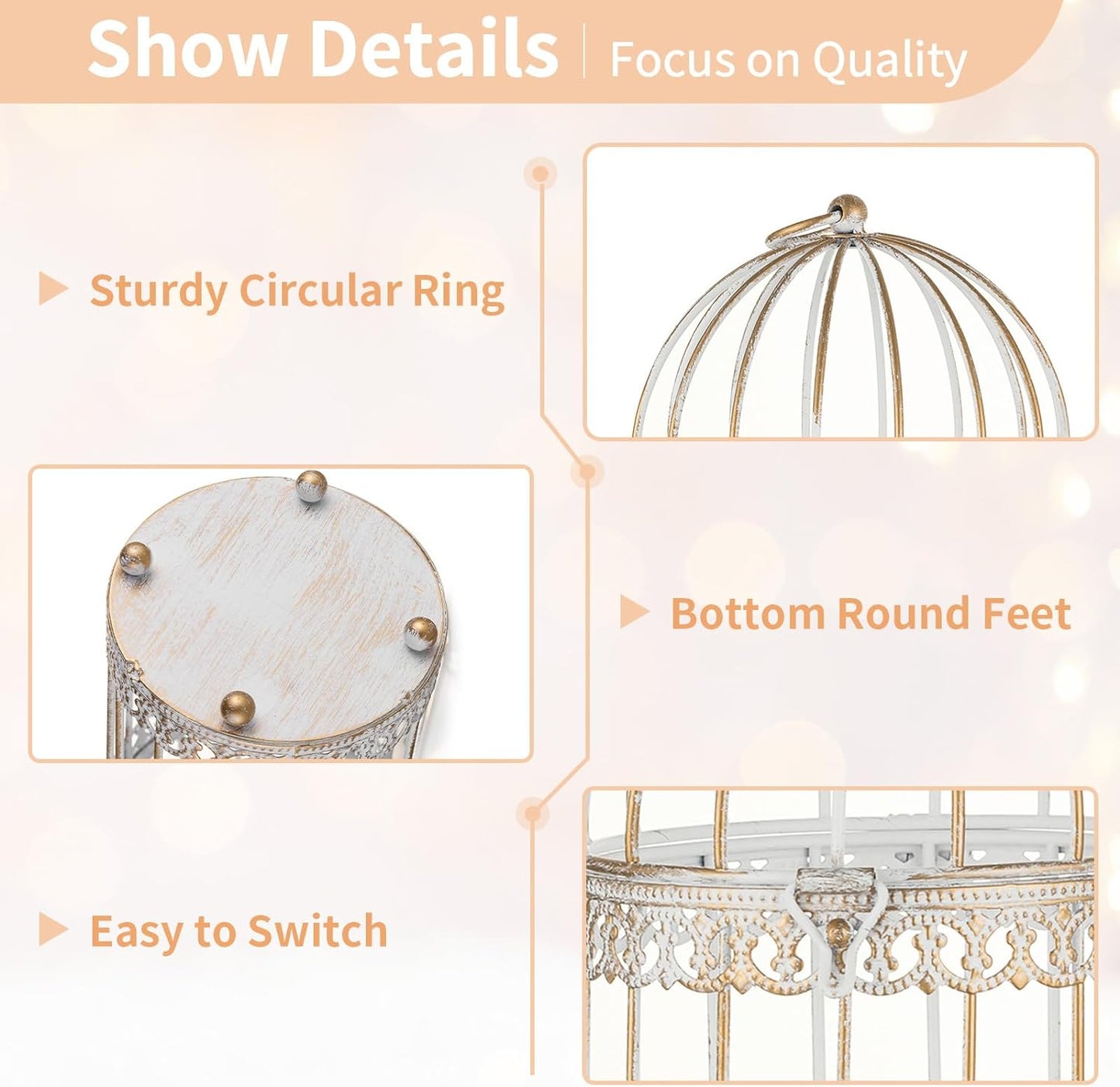 Decorative Bird Cage Lantern: 2 Set of 10 inch Tall Rustic White Birdcage Lanterns Centerpiece Vintage Decorating Metal Pillar Candle Holder for Christmas Bridal Shower Party Decor