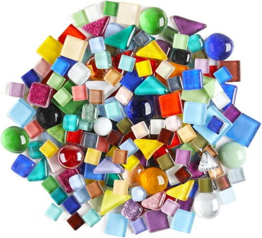 1.1 LB Irregular Crystal Mosaic Tiles,Small Particle Color Decal Crystal Glass Tile DIY Hobbies Children Handmade Crystal Craft for DIY Handmade Decorative Materials (Mix Color Series)