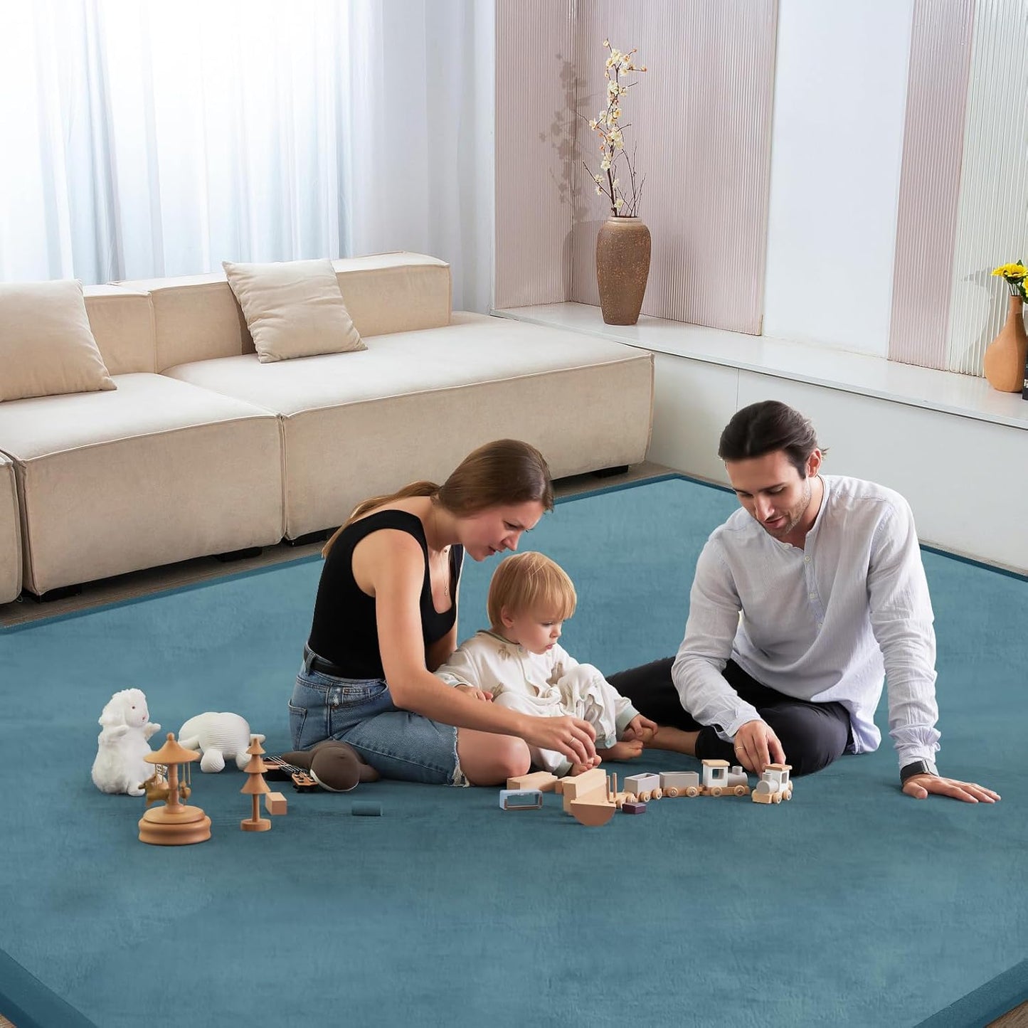 Baby Play Mat for Floor Tummy Time Mat Nursery Rug Muscle Area Playroom Rug Tatami 79"x118" Memory Foam 1.3" Thick Crawling For Babies,Toddlers, Infants, Kids,Floor(Green)