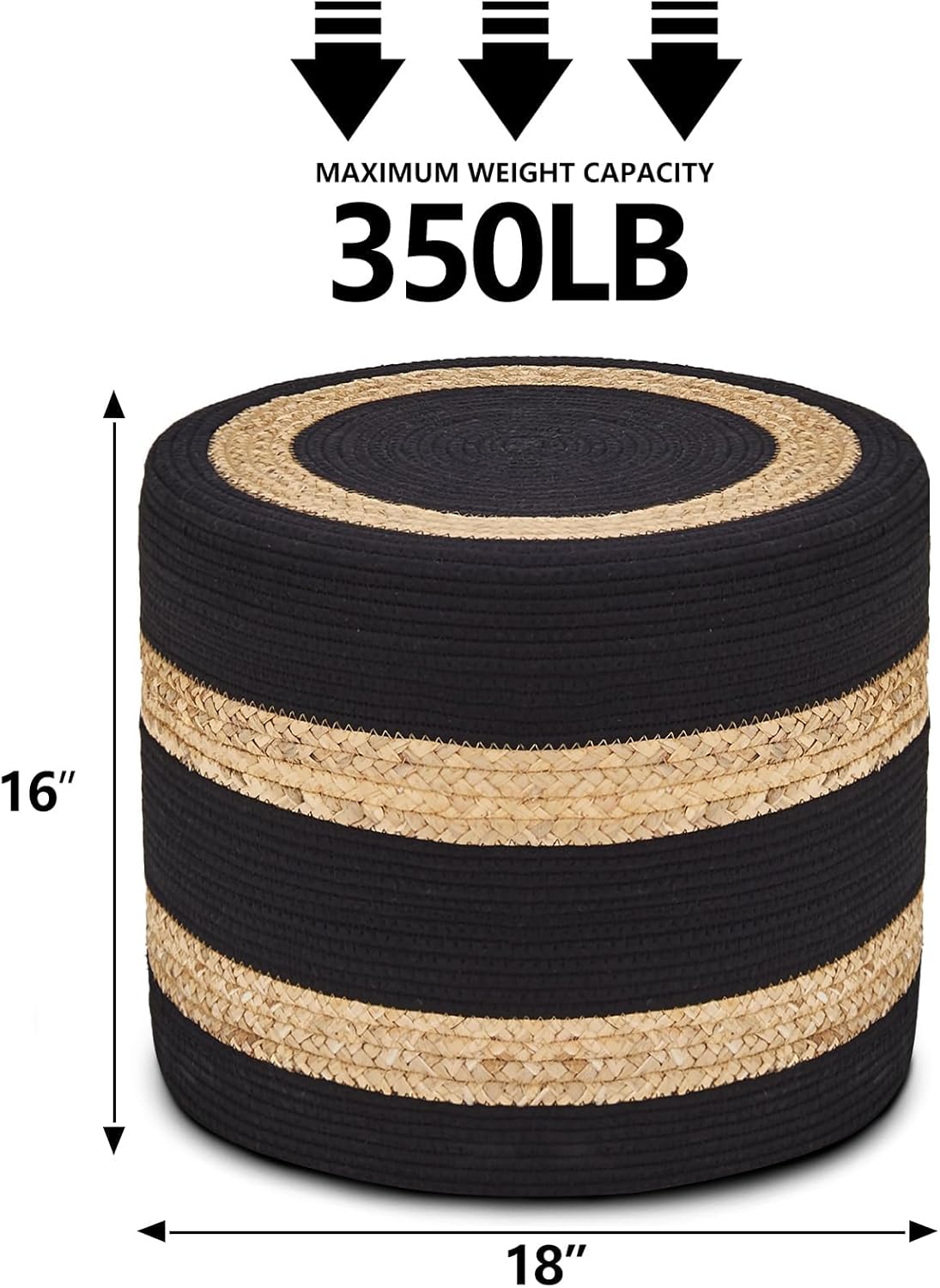 Cplxroc Ottoman Poof, Natural Seagrass Poufs, Hand Weave Round Footstool, Pouffe Accent Chair, Home Decorative Seat, Boho Deco Floor Chair for Living Room, Bedroom (18inch 68LH)