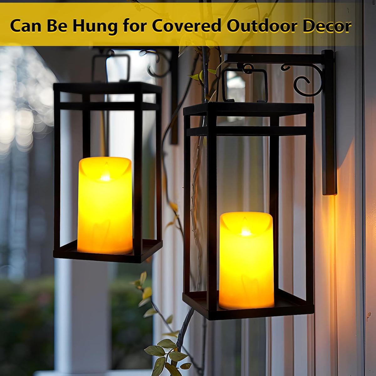 Modern Black Metal Lantern Set (2-Pack) with Flameless LED Candles