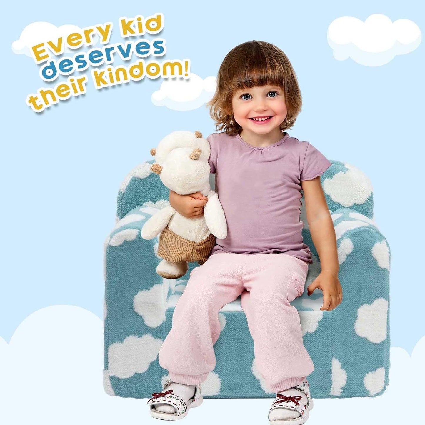 ALIMORDEN Kids Ultra-Soft Snuggle Foam Filled Chair, Toddler Cuddly Reading Couch, Blue