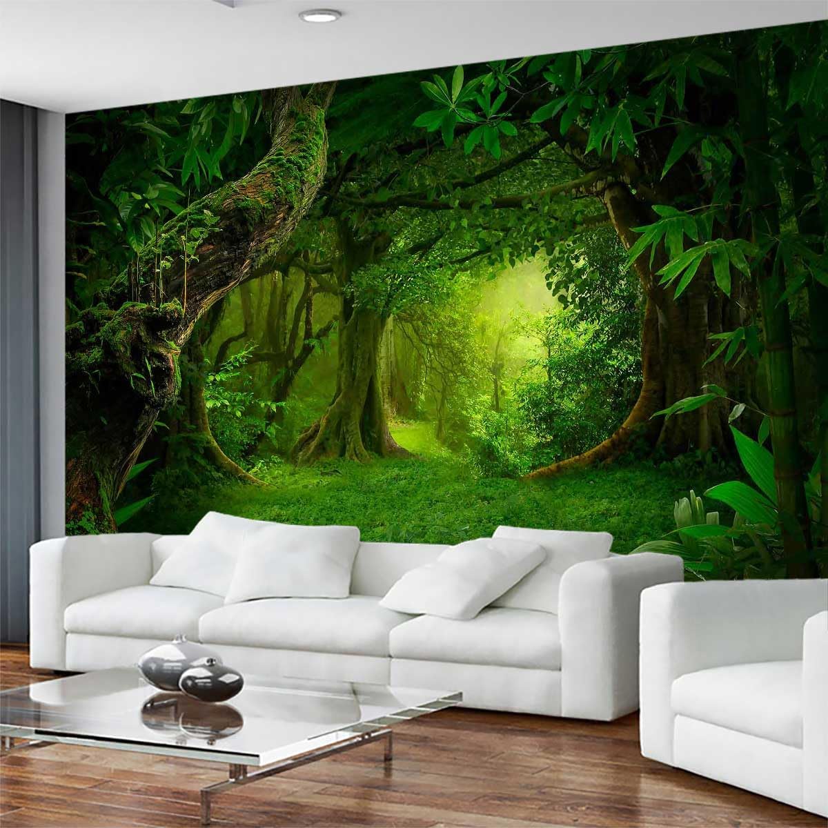 Green Forest Wallpaper Ancient Large Trees Wall Mural for Bedroom Living Room Bathroom Sofa Background (Non-self-Adhesive)
