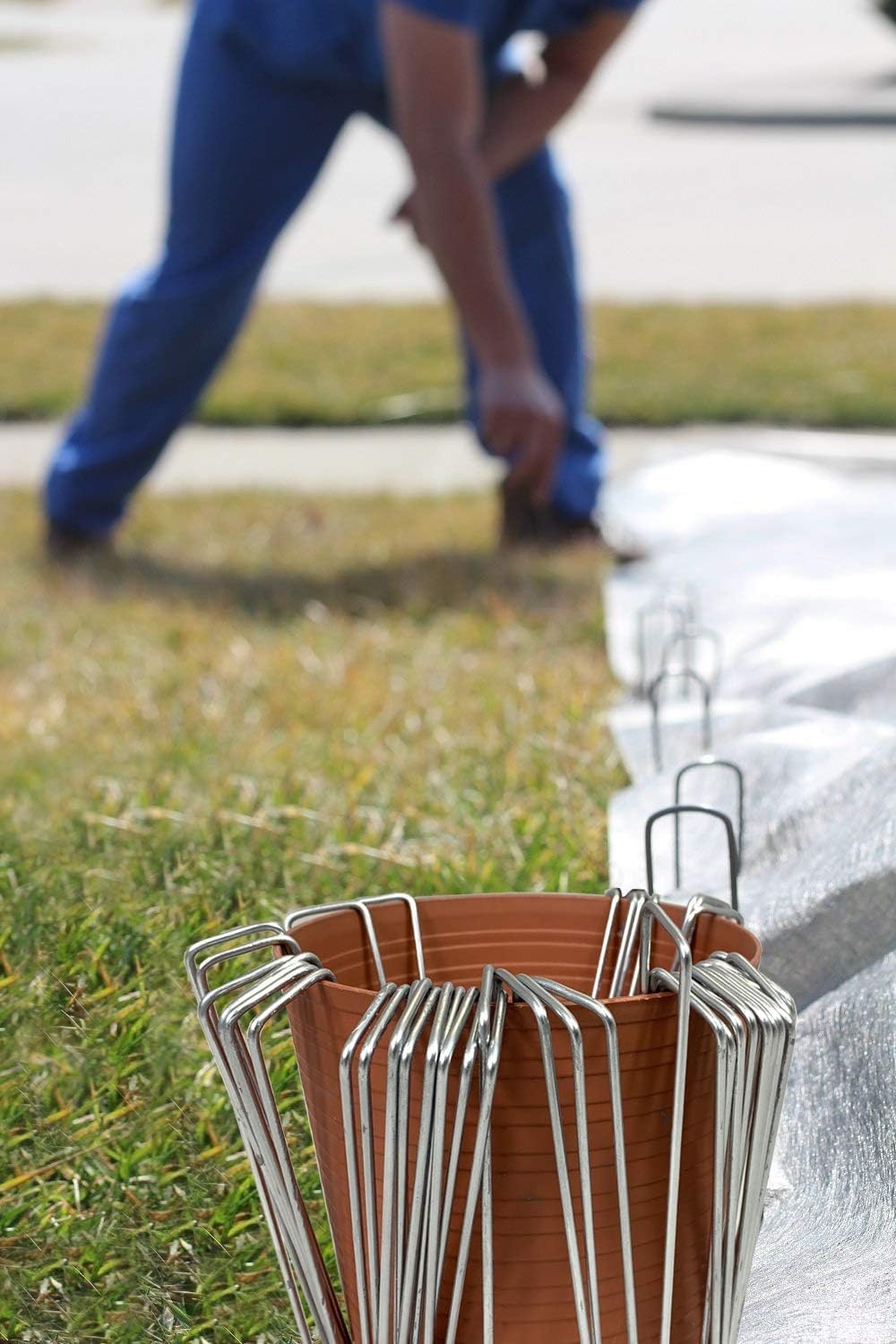 Ashman Galvanized Garden Stakes Landscape Staples and Fence Stake (500 Garden Staples - Heavy Duty & Anti Rust Galvanized)