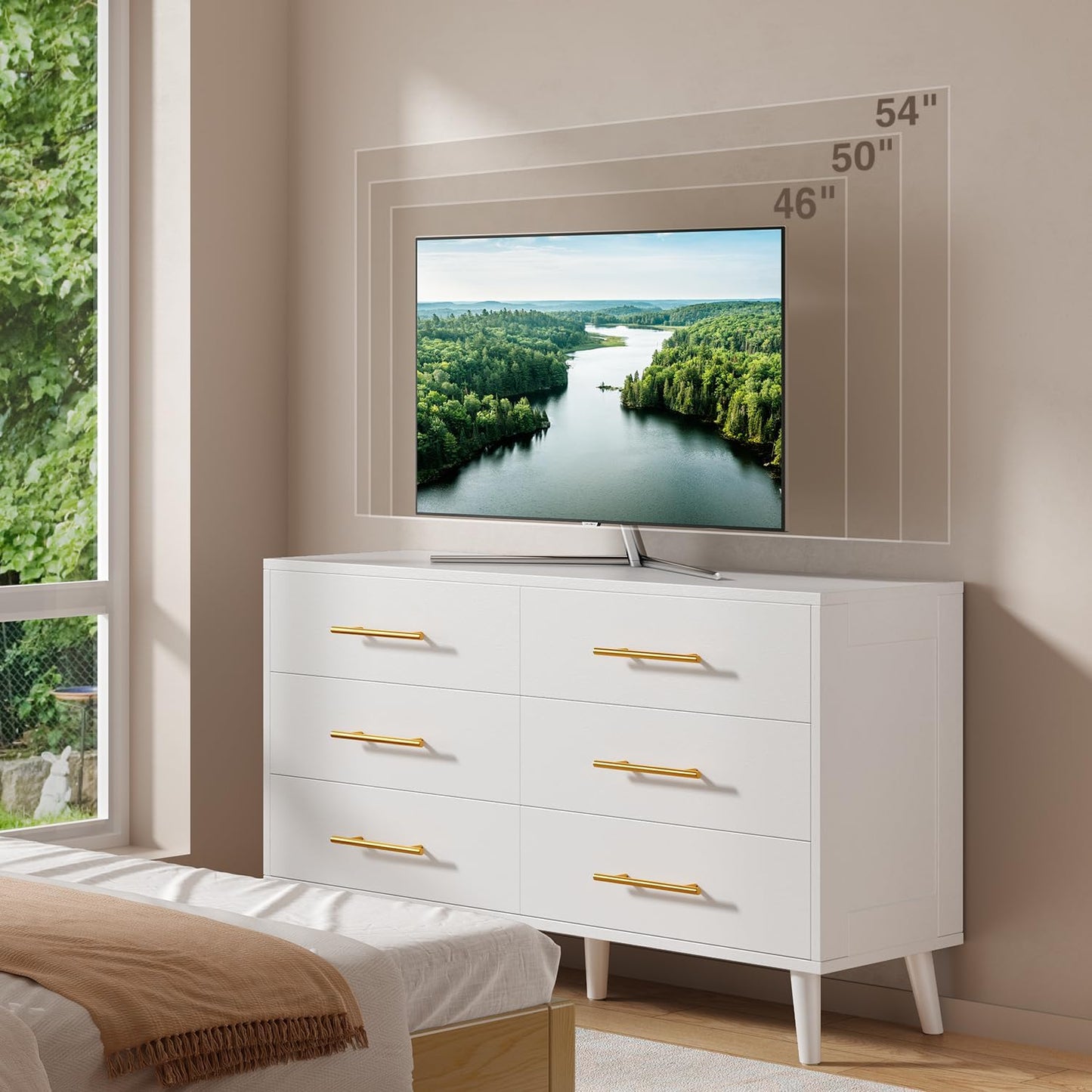 Aiho 6 Drawer Dresser for Bedroom, Chest of Drawers with Metal Handles, Wood Storage Modern Dresser for Nursery, Living Room, Entryway, White