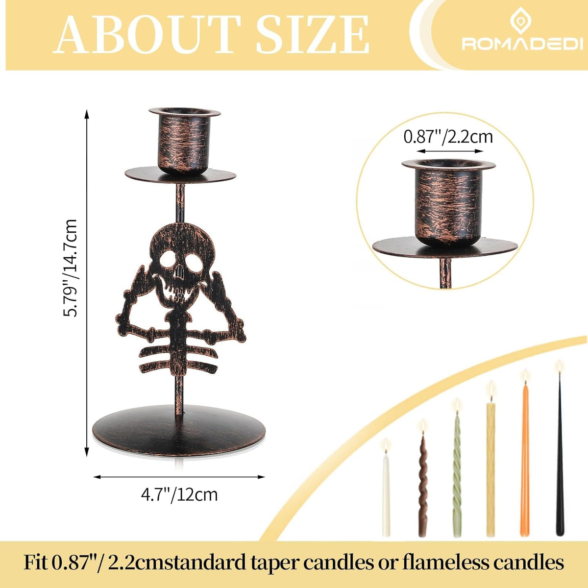 Candle Holder for Halloween Decor: Set of 2 Black Gothic Skull Taper Candlestick Table Centerpiece Decorations Spooky Party Dinning Room Home Indoor