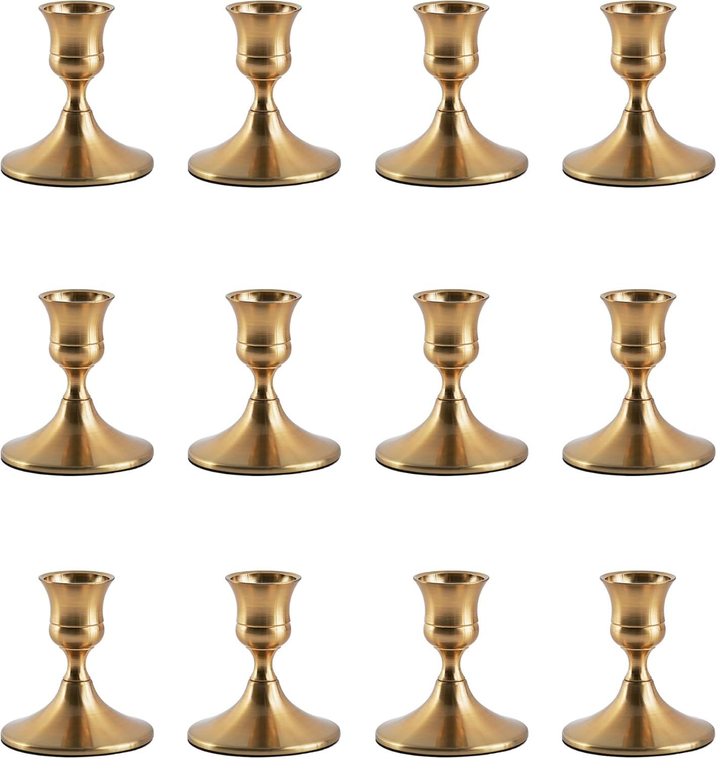 Gold Taper Candle Holder Set, Polished Metal Table Candle Holders (12 Pcs)