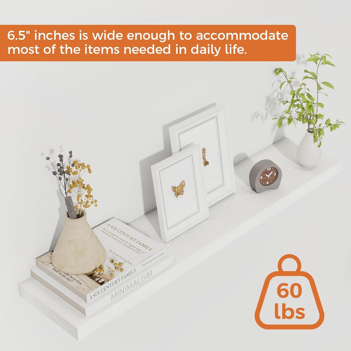 Fun Memories 32” Floating Wall Shelves Set of 2 — Modern Wood Picture Ledge Shelves for Living Room, Bedroom & Kitchen Storage