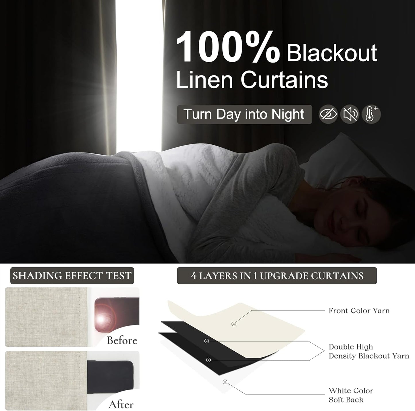 Extra Long Pleated Black Out Curtains 108 Inches Long for Living Room, Boho Cream Natural Linen Blend Patio Door Curtain with Track Back Tab 2 Panels Set Insulated Privacy Window Drapes 9 FT Length