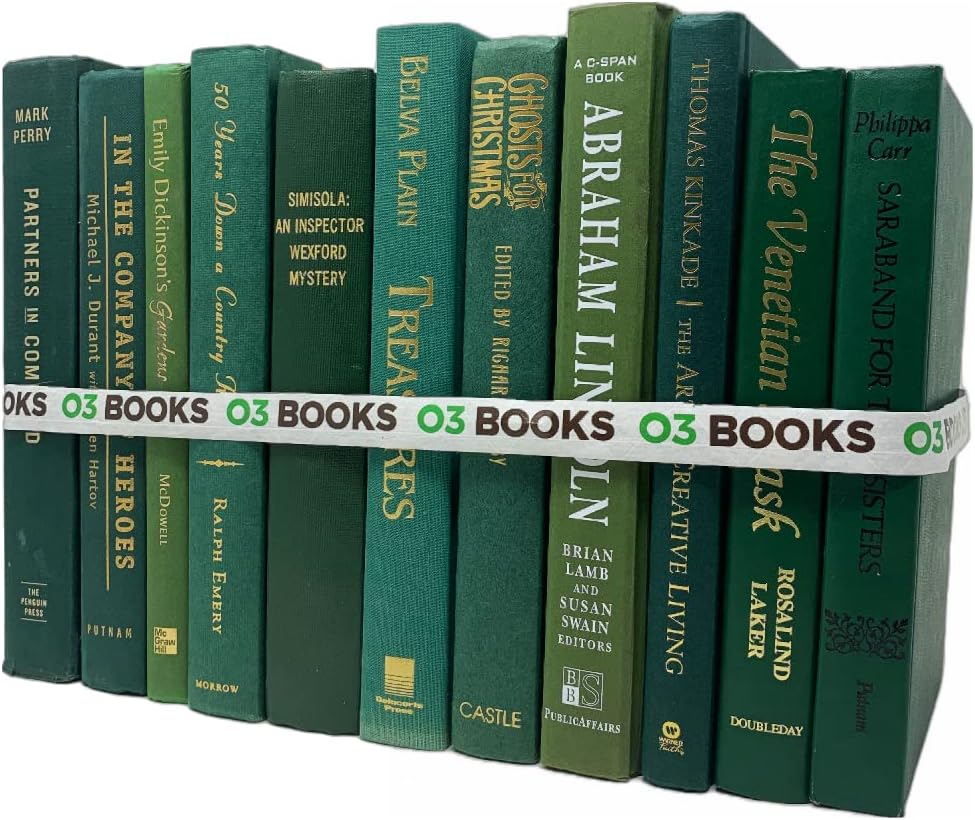 Curated Decorative Books Hardcover Décor Books for Home Décor, Choose Color, Interior Design, Office, Wedding Display, Instant Library, or Staging (Green, One Foot)