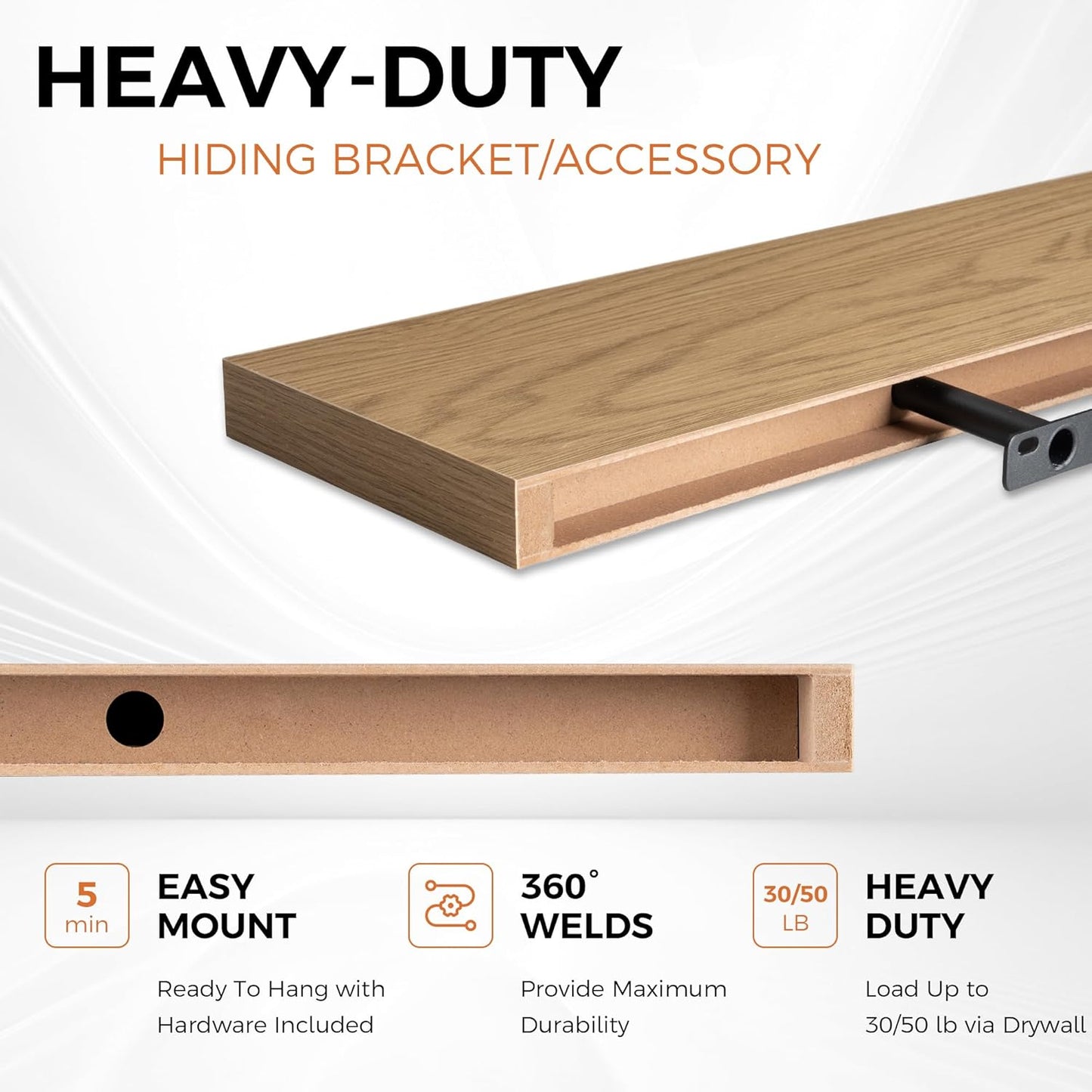 Fun Memories 30” Floating Shelves Set of 2, Rustic Wood Wall Shelves with Invisible Brackets for Living Room Bedroom Kitchen Storage