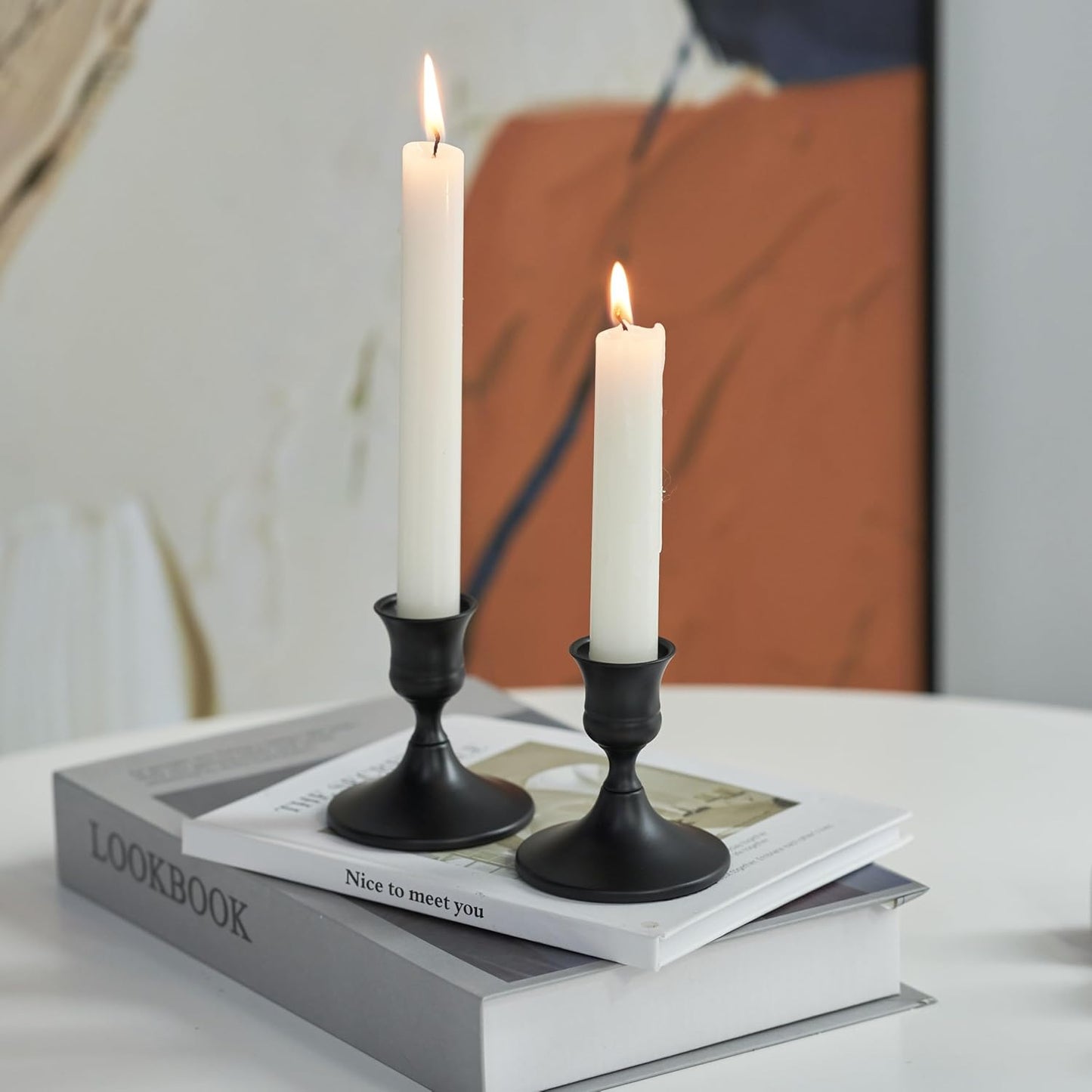 Black Taper Candle Holder Set, Vintage Metal Candlestick Holders for Table Décor (Black)