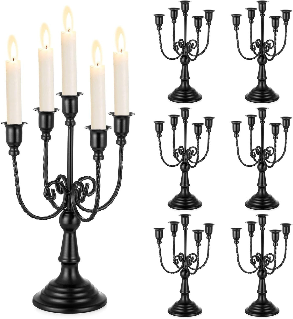 Candelabra Candles Holder Centerpieces - Black Candlestick Holders Bulk for Halloween Vintage Tabletop Candelabras for Party Events Holiday, 6 Pieces