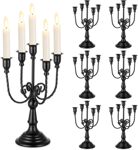 Candelabra Candles Holder Centerpieces - Black Candlestick Holders Bulk for Halloween Vintage Tabletop Candelabras for Party Events Holiday, 6 Pieces