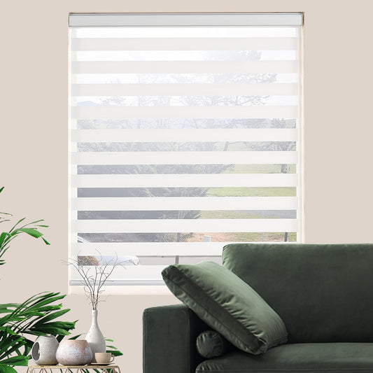 Custom Zebra Blinds for Windows Dual Layer Free-Stop Light Filtering Window Privacy Sheer Shades for Living Room (Custom Size White Color)