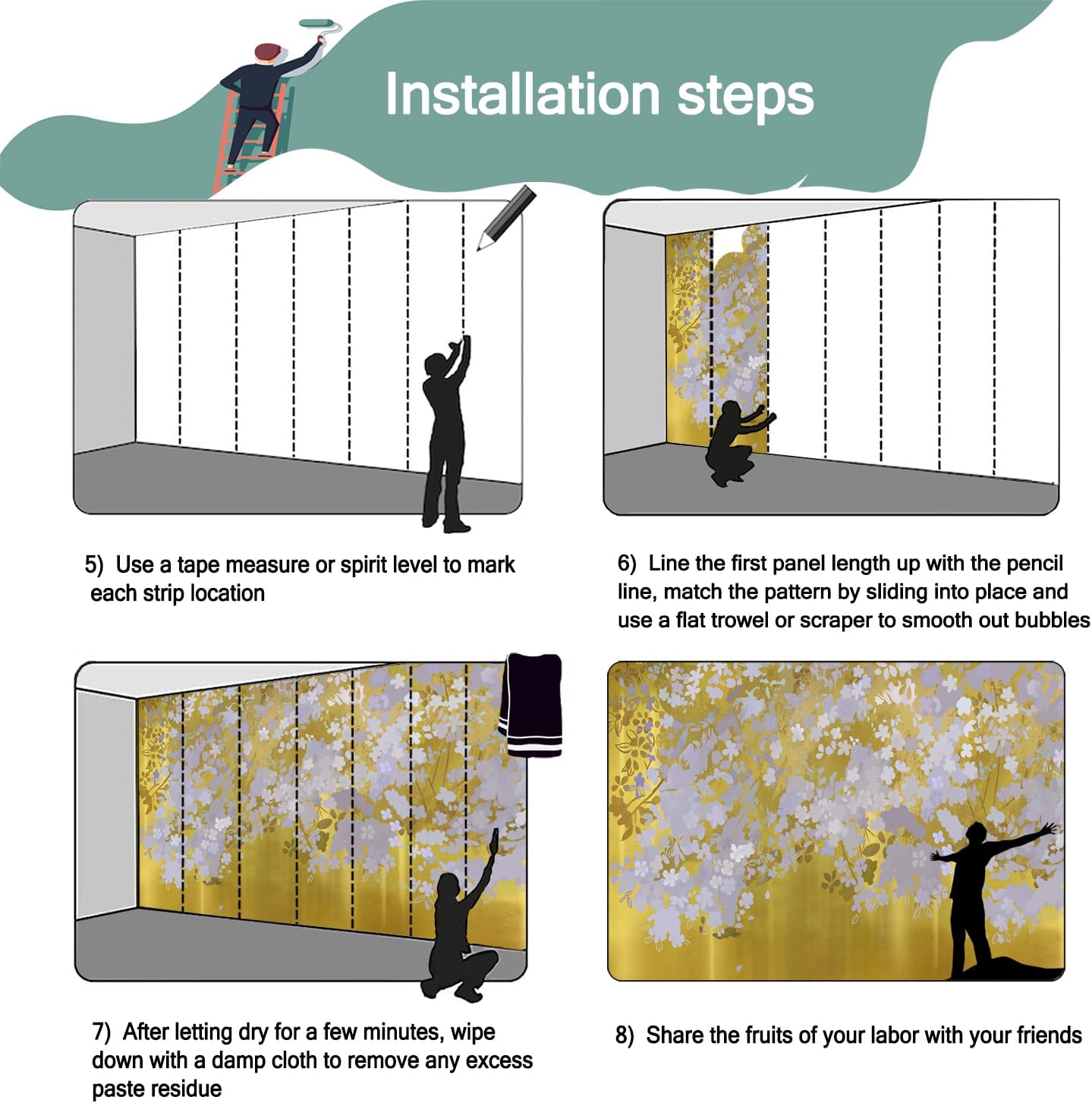 -Gold Floral Living Room Wallpaper XT19 L 180" x 115"