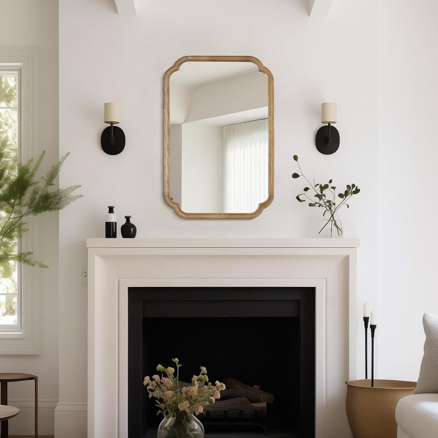 WallBeyond 24" x 36" Rounded Corner Arch Wall Mirror with Wood Frame for Entryway, Living Room or Bedroom Home Decor - Light Woodgrain, Honey-Colored