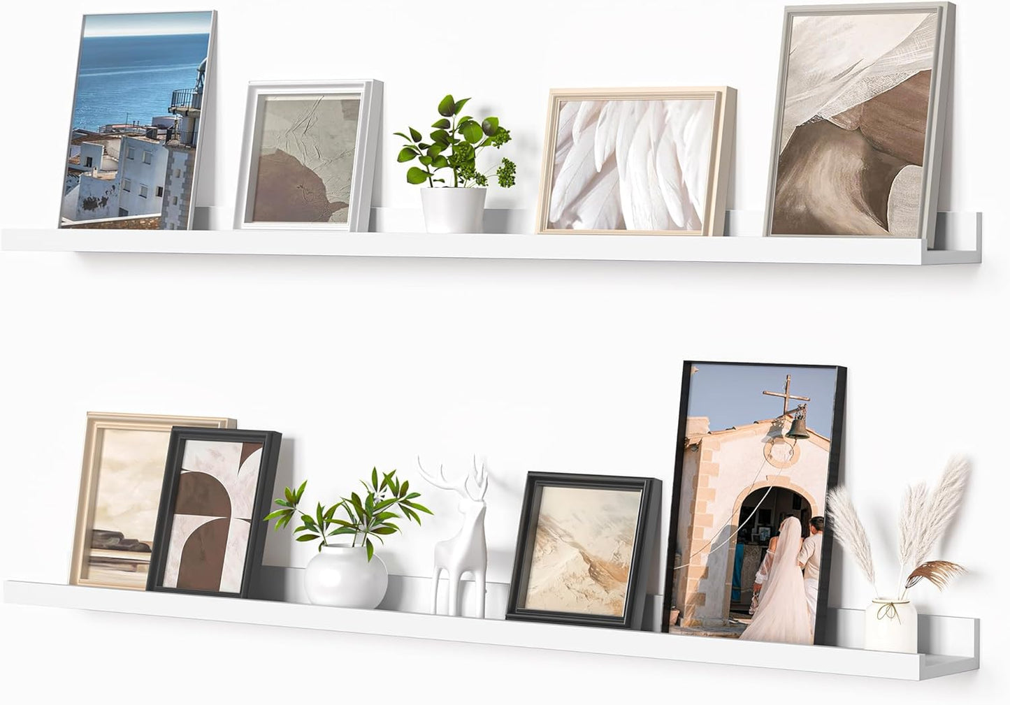 Heimlove 48” Floating Picture Ledge Shelves Set of 2 — Modern Wall Storage Display Shelf for Living Room, Bedroom & Office