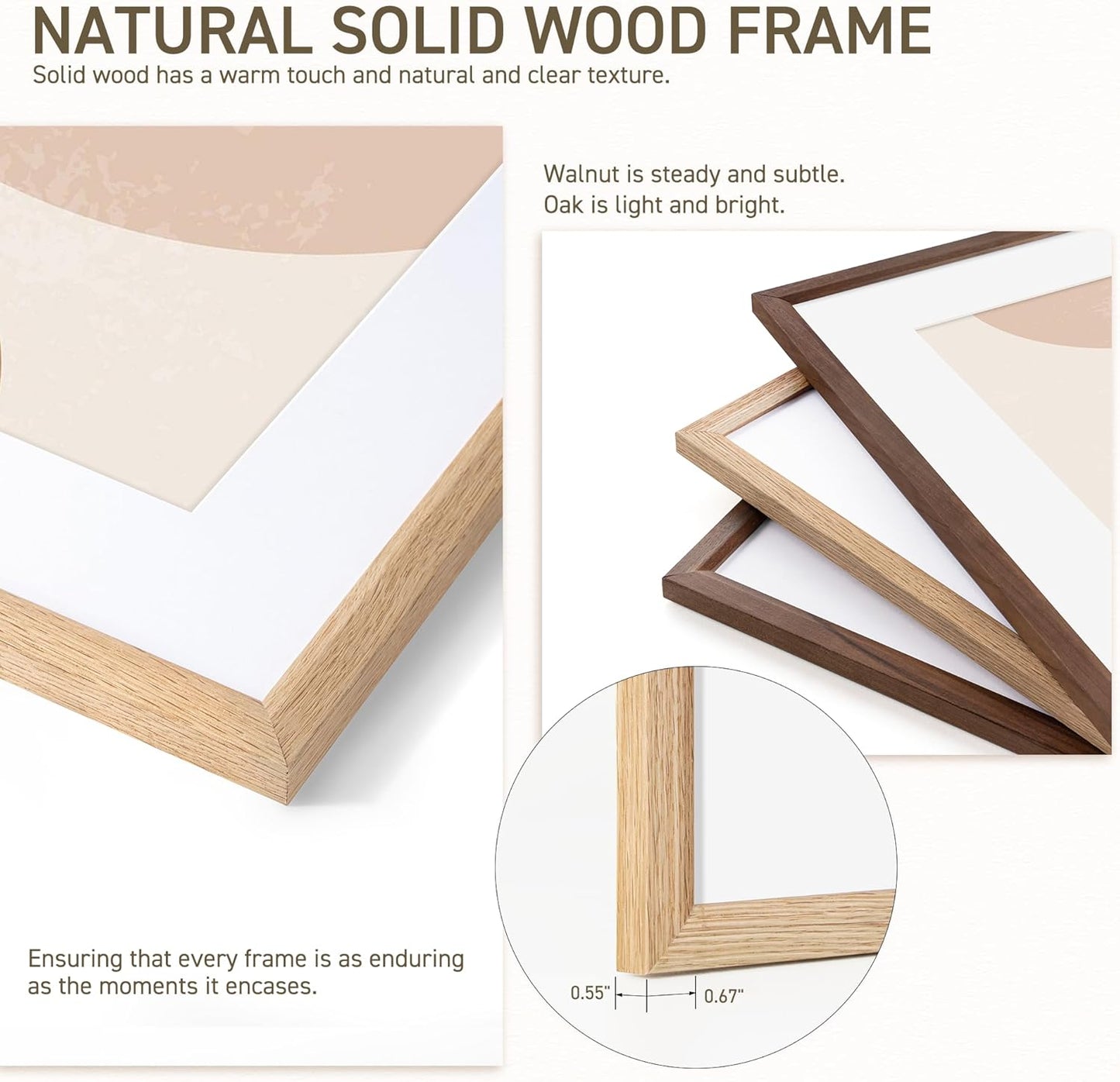 16x16 Picture Frame Set of 4 Natural Solid Oak Photo Frames with 12x12 Removable Mat Wall Hanging Large Handcrafted Frame with HD Plexiglass Wall and Tabletop Display Large Poster Frame
