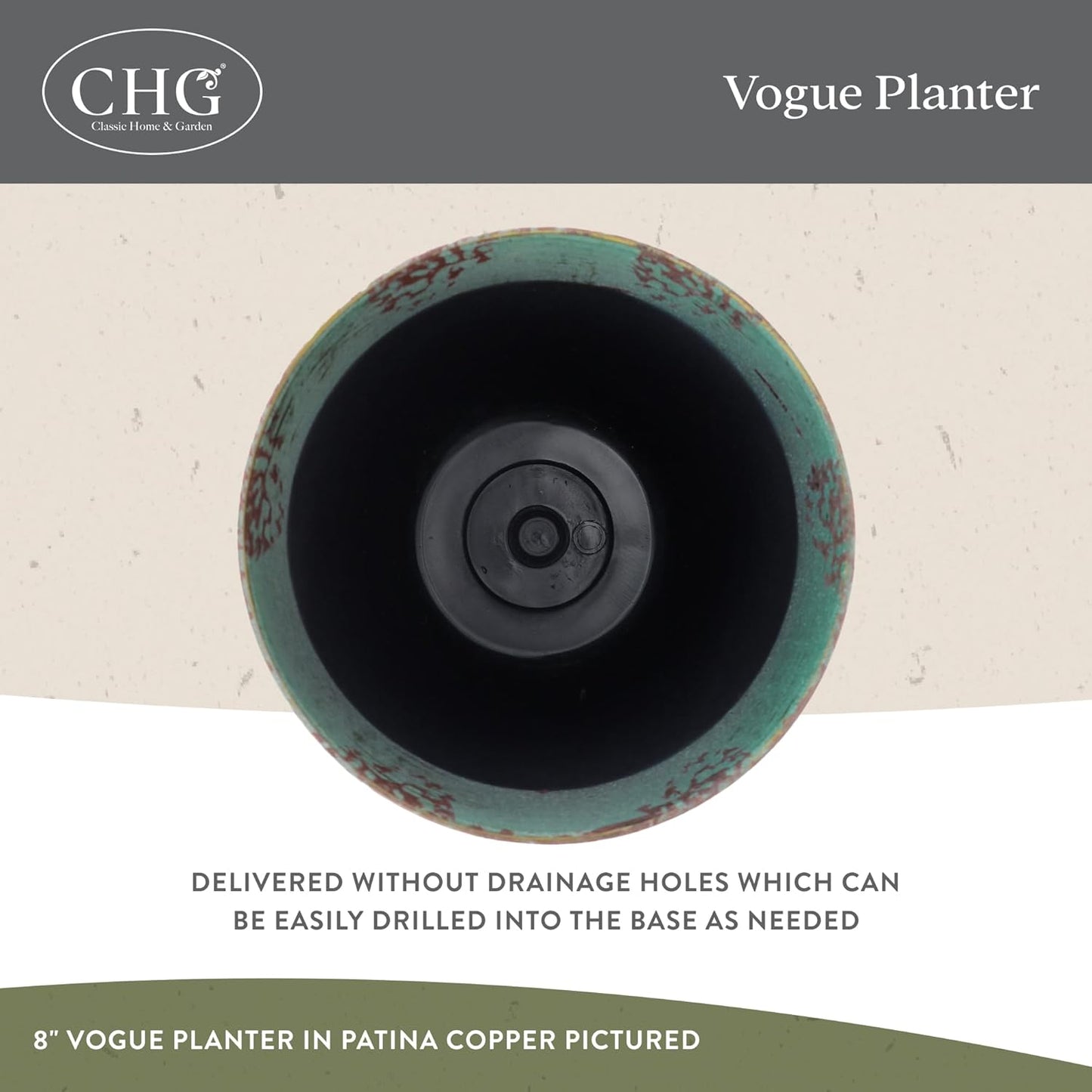 Classic Home and Garden Vogue Planter Pots w/Pottery Quality Finish - Modern Indoor & Outdoor Flower Pots - UV-Resistant Porch Planters - Decorative Pot for Flowers & Herbs (8” Patina Copper)
