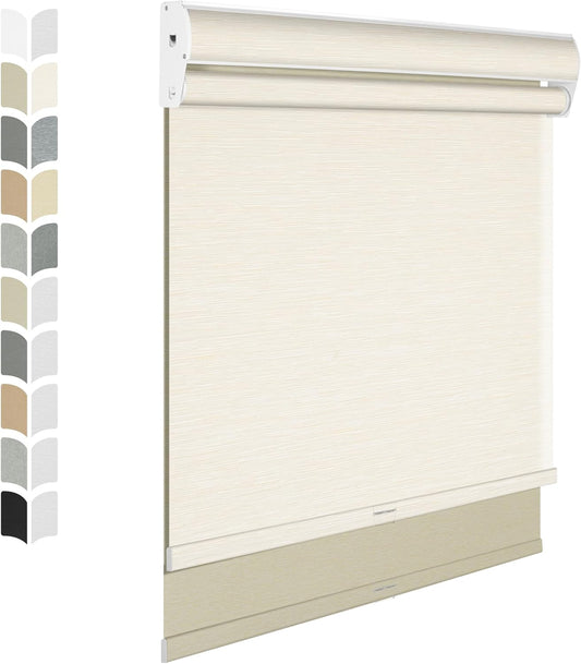 BERISSA Cordless Dual Roller Shades With Cassette Valance, Blackout and Light Filtering, Day and Night for Home Office Door - Striped Jacquard Beige, 23 W x 72" H
