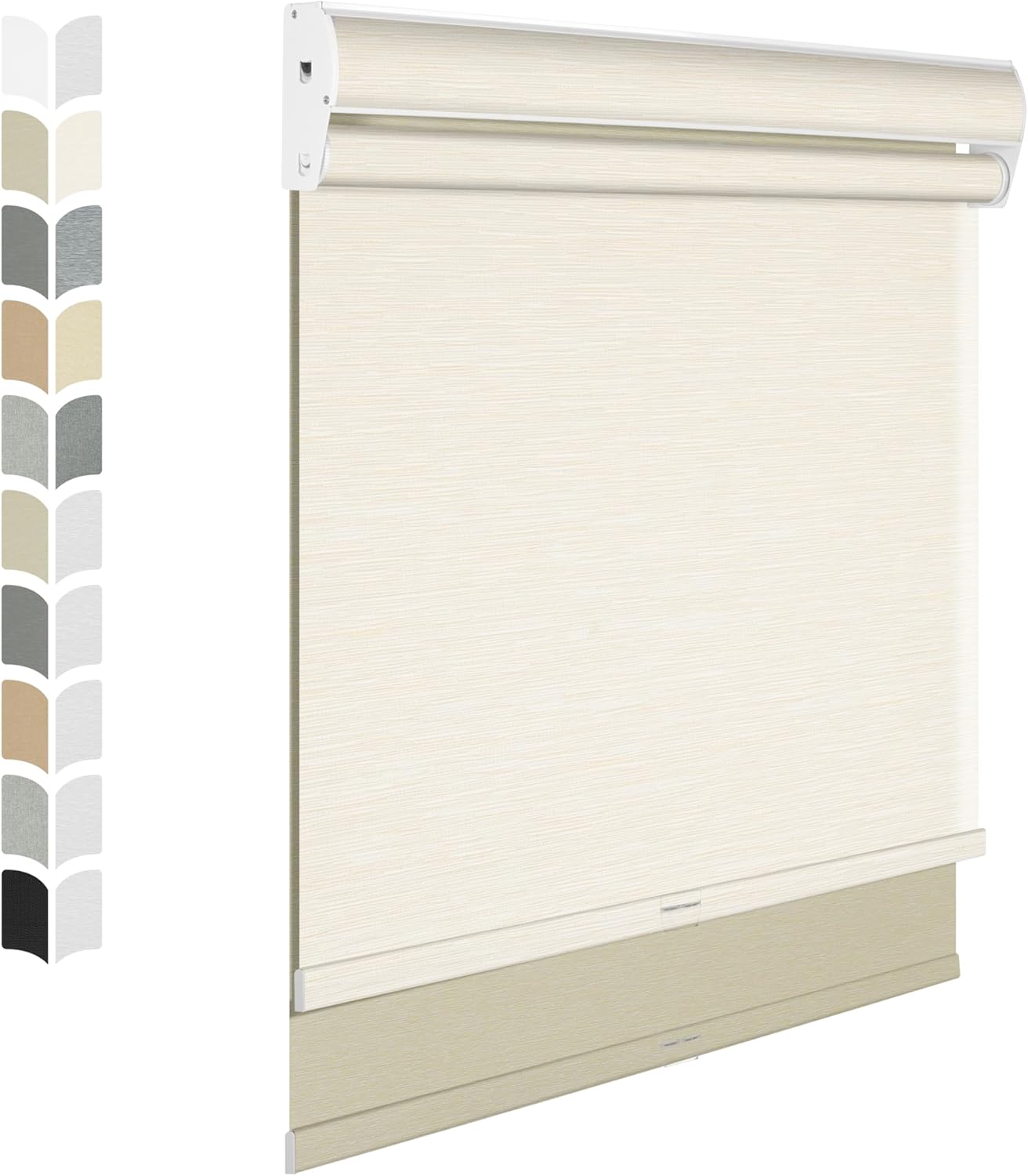 BERISSA Cordless Dual Roller Shades with Cassette Valance - Double Blackout and Light Filtering Shades for Home Office Doors. Striped Jacquard Beige. 36 W x 80" H