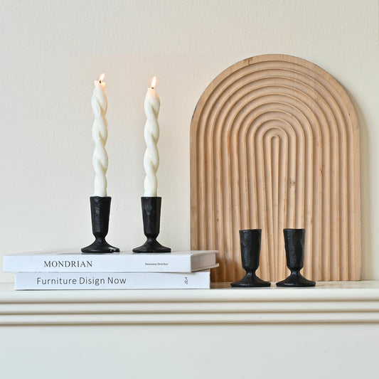 Vintage Black Iron Taper Candle Holders – Set of 4, Minimal Table Décor