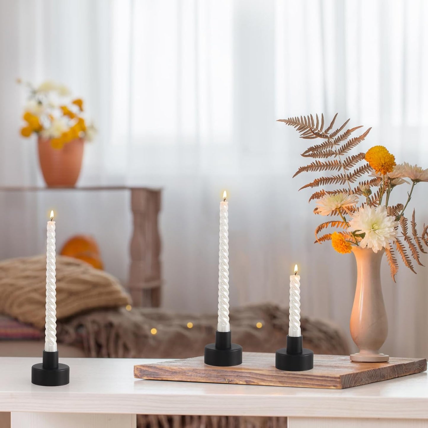 Black Candlestick Holders Set of 8 – Minimal Vintage Taper Candle Holders for Table & Fireplace Decor