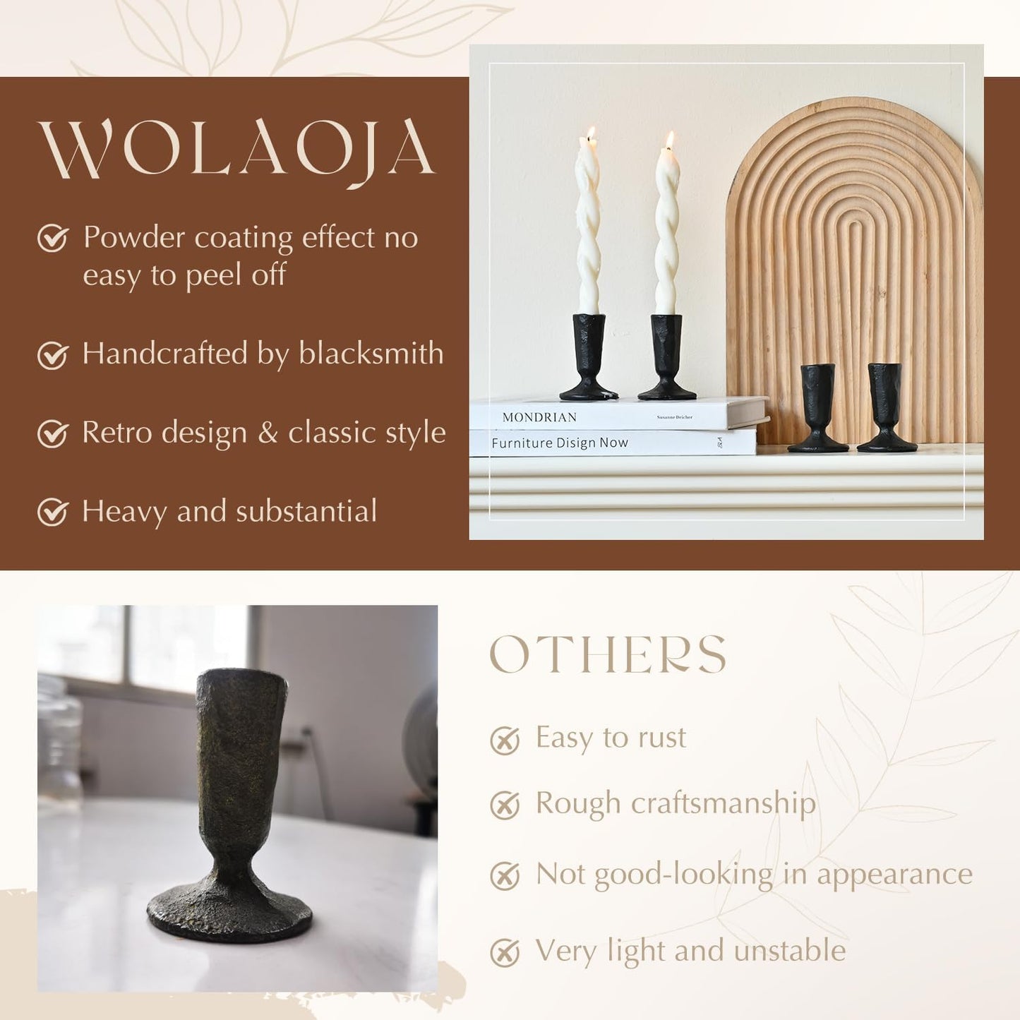 Vintage Black Iron Taper Candle Holders – Set of 4, Minimal Table Décor