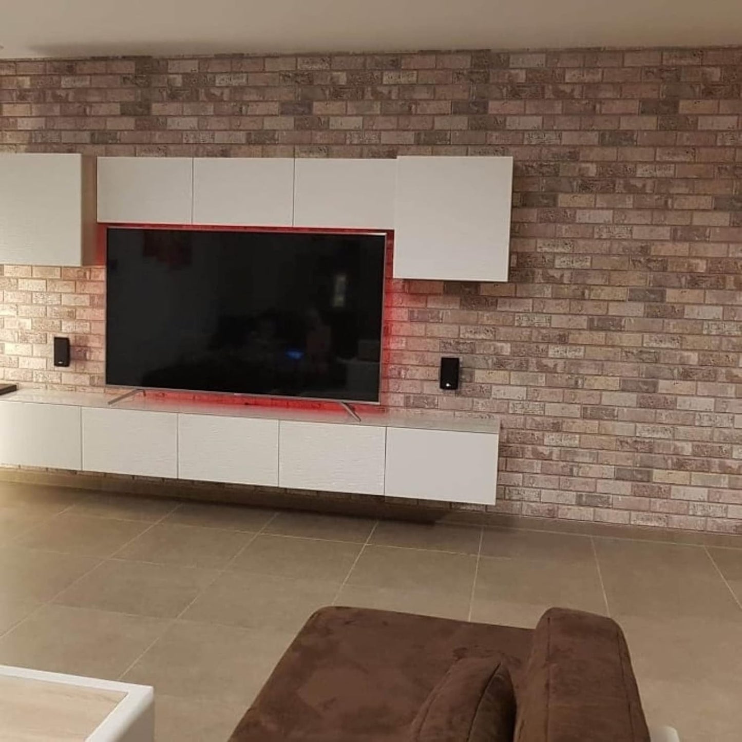 Dundee Deco 3D Wall Panels Faux Brick - Cladding Red Brown Grey Stone Look Wall Paneling, Styrofoam, Sample, Size 10 x 10 in.