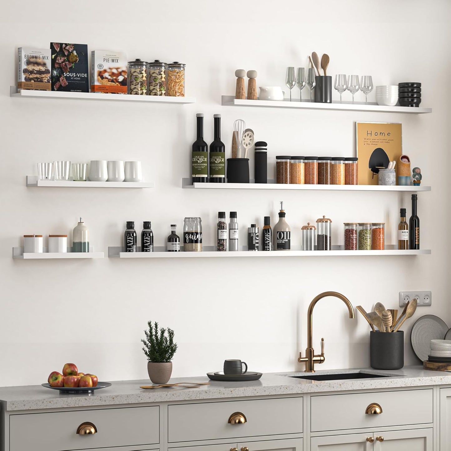 Heimlove 48” Floating Picture Ledge Shelves Set of 2 — Modern Wall Storage Display Shelf for Living Room, Bedroom & Office