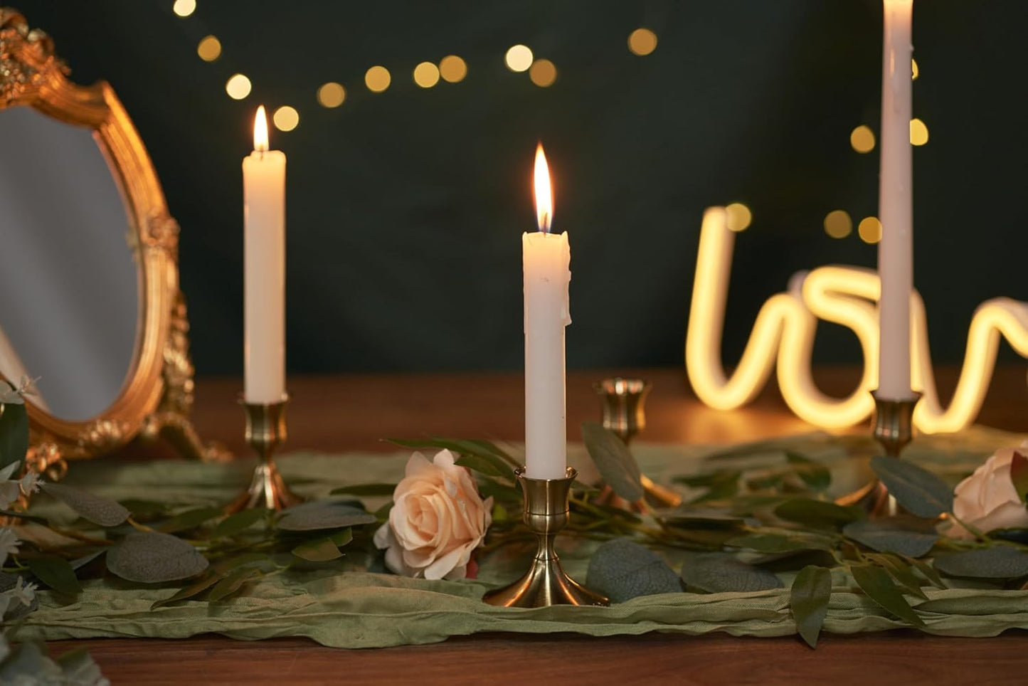 Gold Taper Candle Holder Set, Polished Metal Table Candle Holders (12 Pcs)