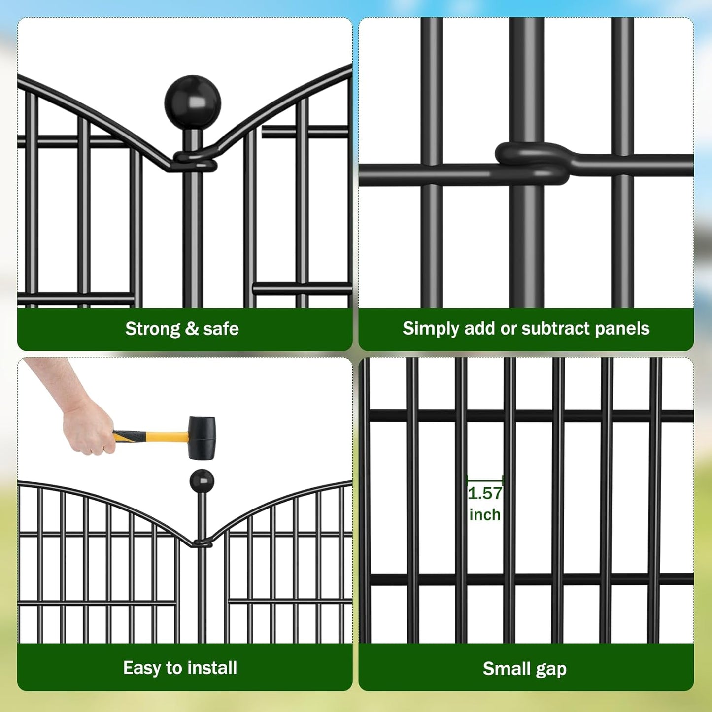10 Panels Decorative Garden Fence - 32 in (H) x 23.6 ft (L) No Dig Dog Fence Outdoor for Yard, Rustproof Tall Garden Fencecing Panels, Animal Barrier Suitable for Yard Border, Patio, and Outdoor Use