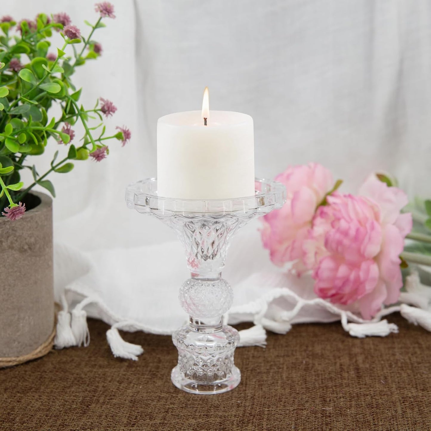 Clear Glass Taper Candle Holders Set of 12, 4” Tall Ribbed Glass Candlestick Holders for Table & Home Decor