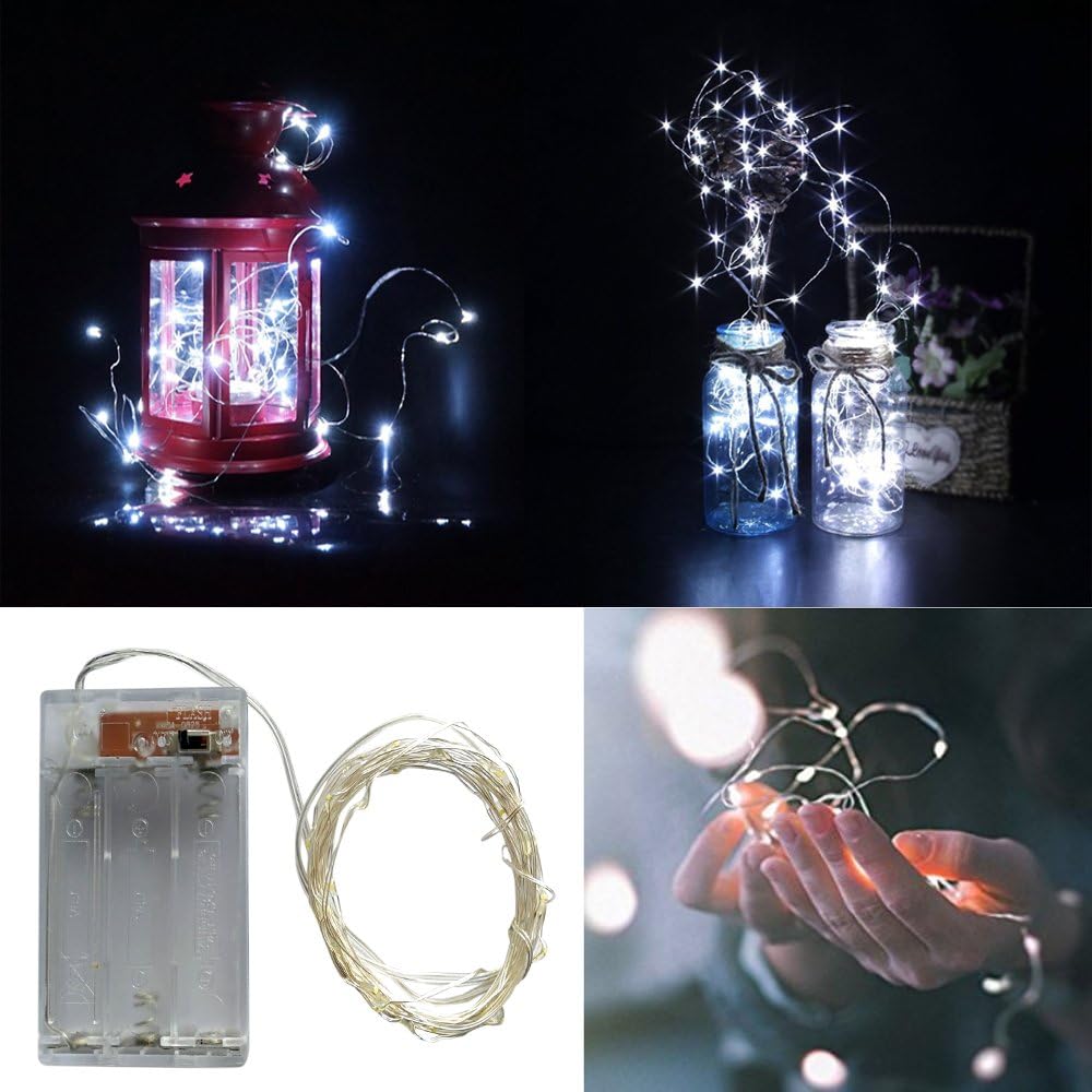 2 x 50LEDs Fairy Lights Battery Operated, Silver Wire 2 Mode 16.4Ft Chains String Lights for Bedroom Christmas Party Decoration (Cool White, 16.4)
