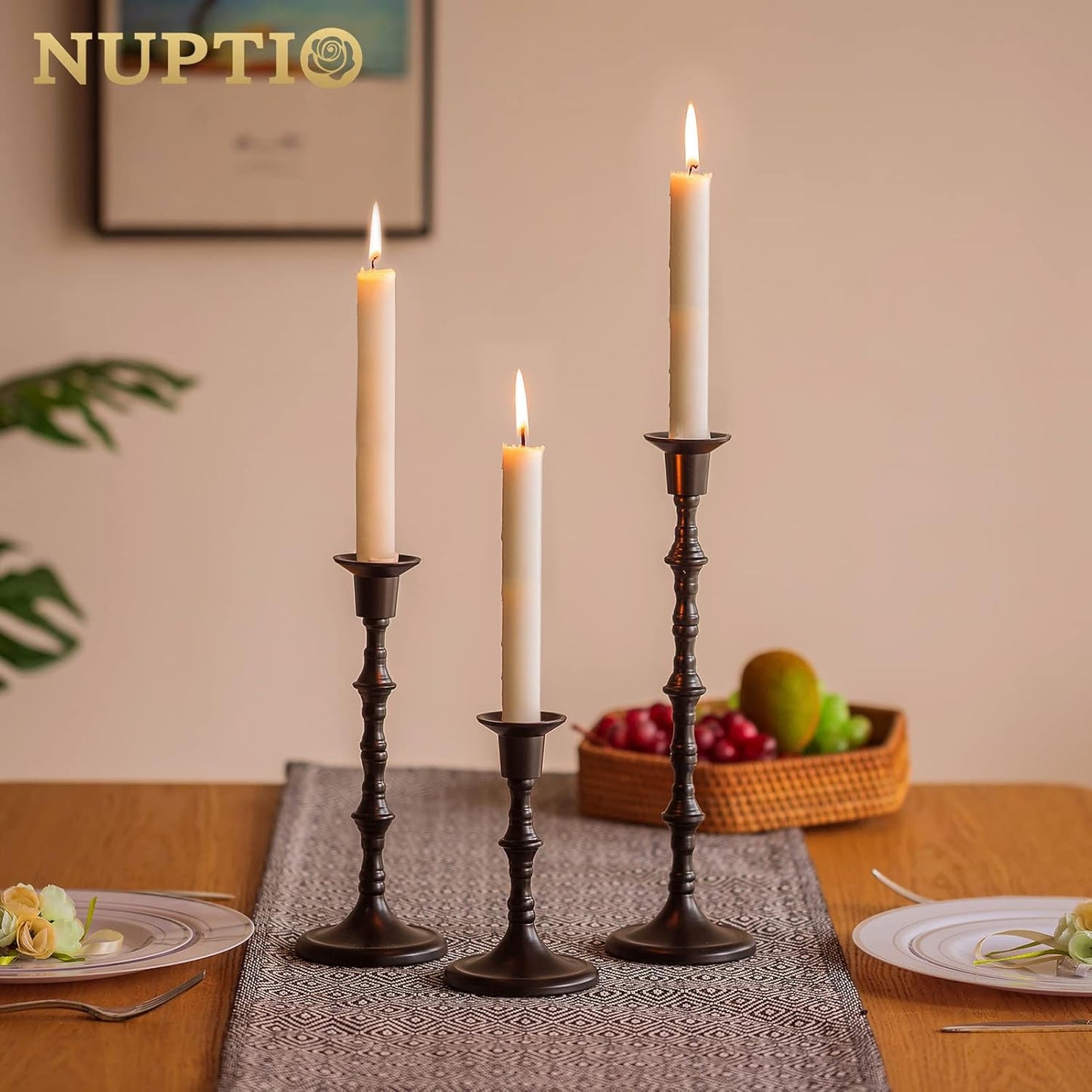 Black Candlestick Holders Taper Candle Holders Bulk 6 Pcs Antique Iron Metal Candle Sticks Holders Tall Candle Holder Matte Table Decor for Halloween Kwanzaa Easter Valentines Shabbat