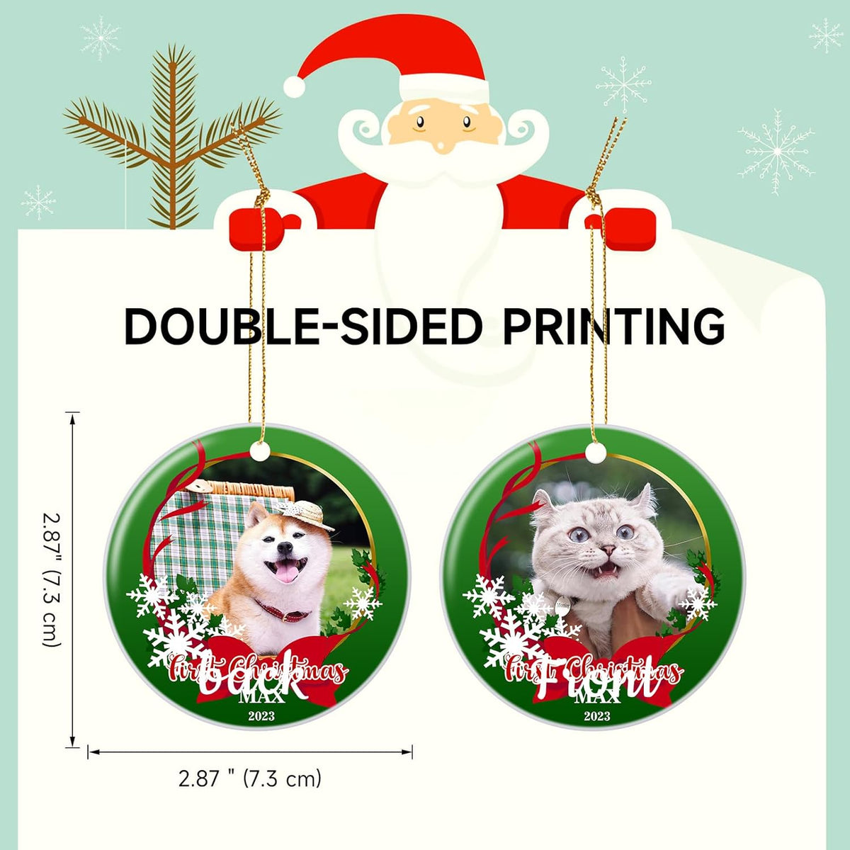Personalized Christmas Ornament 2025 Custom Pet Memorial Gifts Photo Ornament Dog Cat First Christmas Ornaments Customized Xmas Tree Decorations Keepsake Gift for Dog Lovers, Pet Lovers