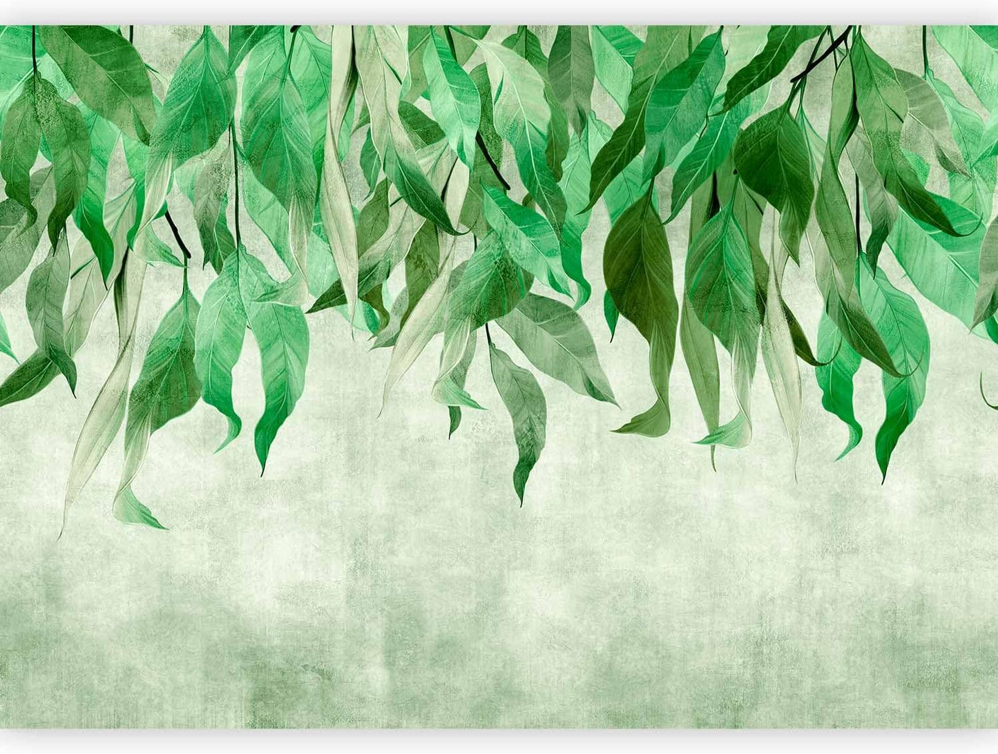 artgeist Premium Wall Mural Hanging Leaves 197x138 in - Non-Woven Wallpaper Fleece Wall Decor Photo Print Picture Image Design Nature Botanical Concrete Green Like Painted b-C-10146-a-a