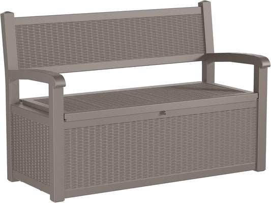 80 Gallon Storage Bench Deck Box Waterproof Lockable,Outdoor Storage Furniture for Patio,Garden and Cushions(Gray)