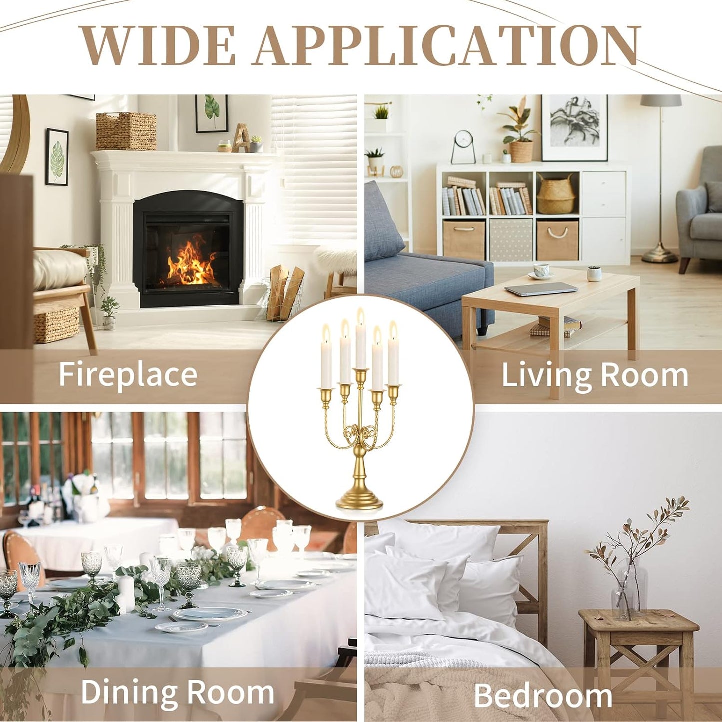 Candelabra Candle Holder Gold Set of 6-5-arm Metal Candlestick Holders for Taper Candles for Centerpieces Table Wedding Christmas Fireplace Decor Birthday