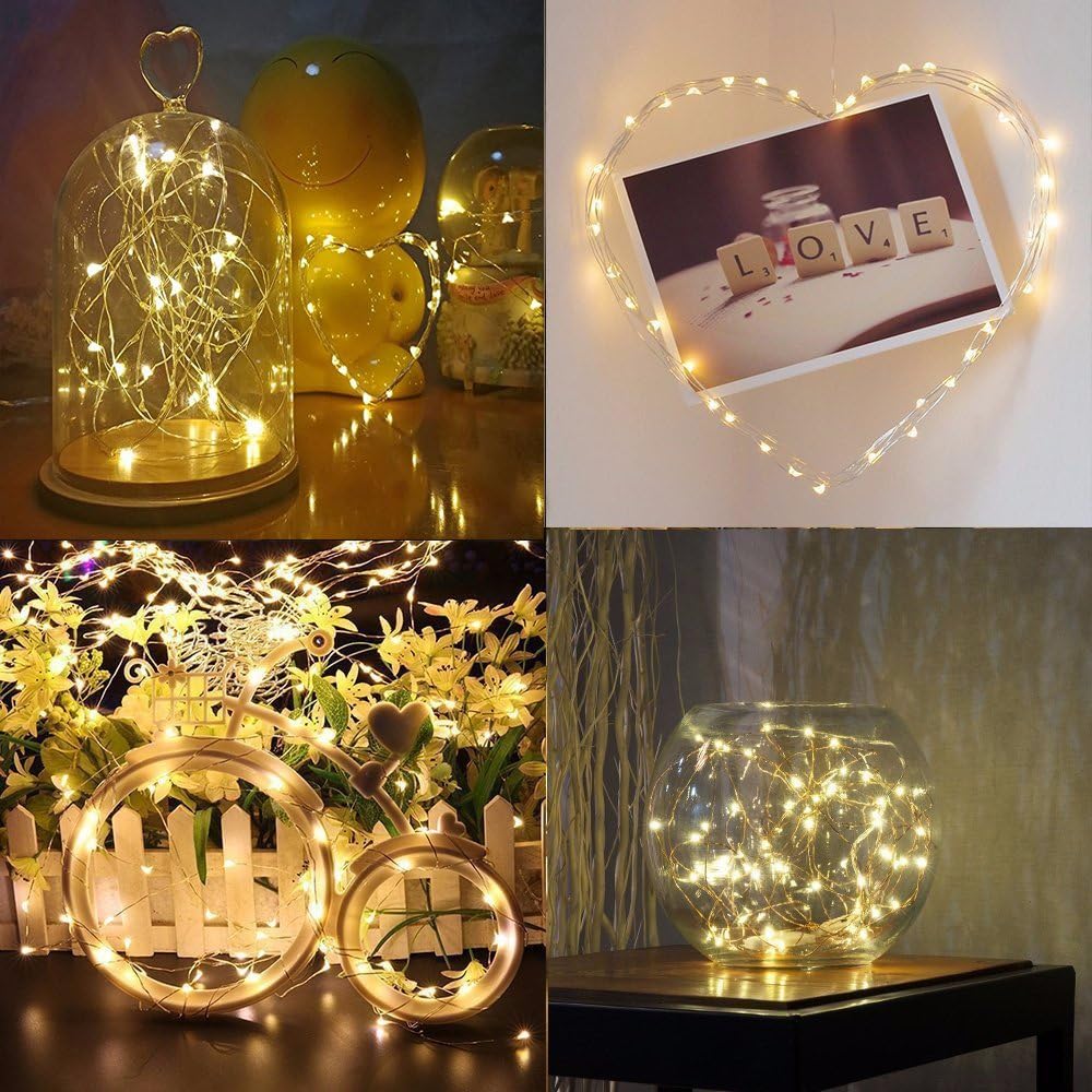 2 x Fairy Lights Battery Operated,Silver Wire Chains 8 Mode 16Ft/5Meter 50 LEDs Timer String Lights with Remote Control for Bedroom Christmas Party Wedding Decoration(Warm White)