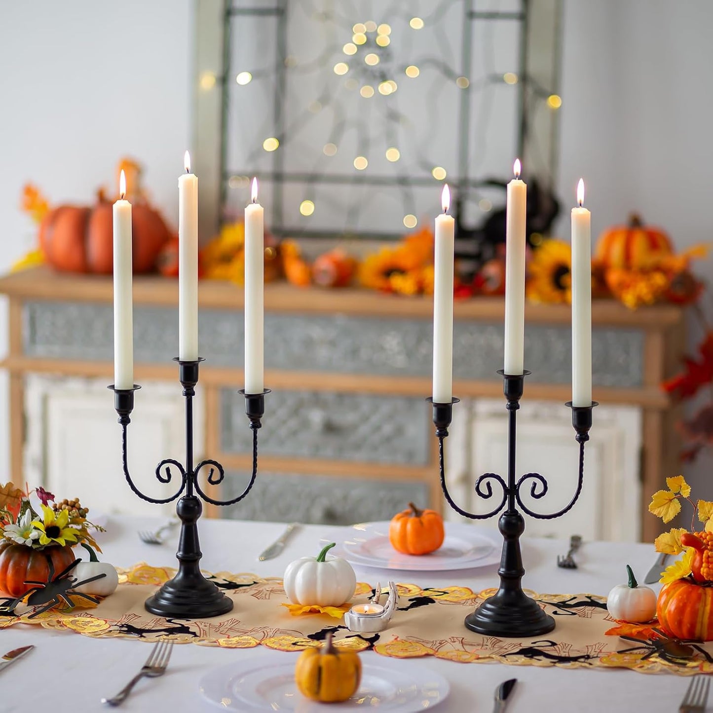 Halloween Candle Holder Candelabra - Black Candle Stick Holders Pack of 2 Decorative Candleholders for Christmas Decoration