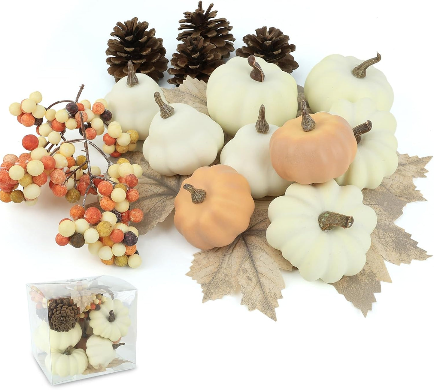 17 PCS Kit Artificial Pumpkins Decorations - Plastic Pumpkins for Fall Home Farmhouse Thanksgiving Mini Pumpkin Decor