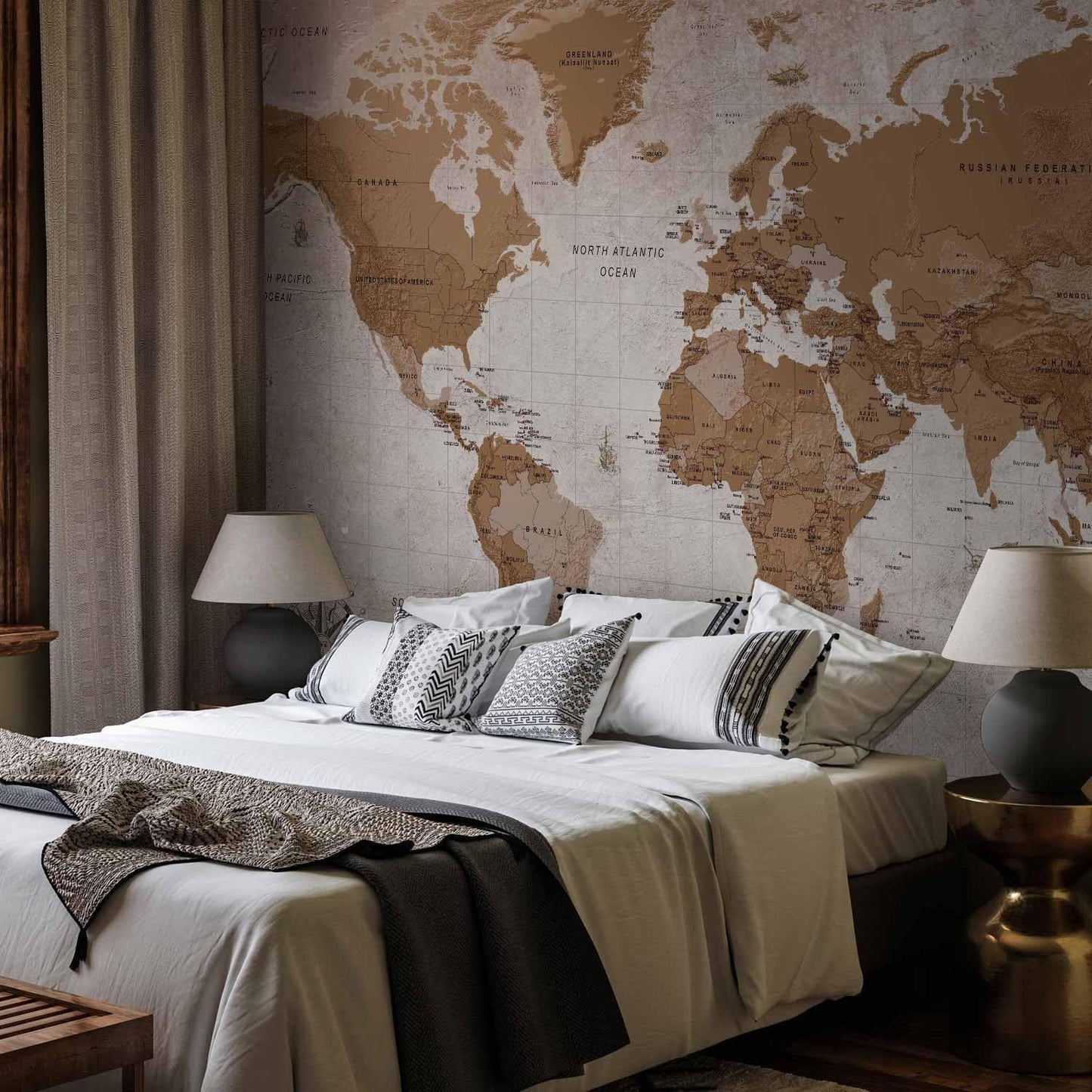 artgeist Premium Wall Mural World Map 118x83 in - XXL Non-Woven Wallpaper Fleece Wall Decor Photo Print Picture Image Design Home Map of The World k-A-0108-a-a