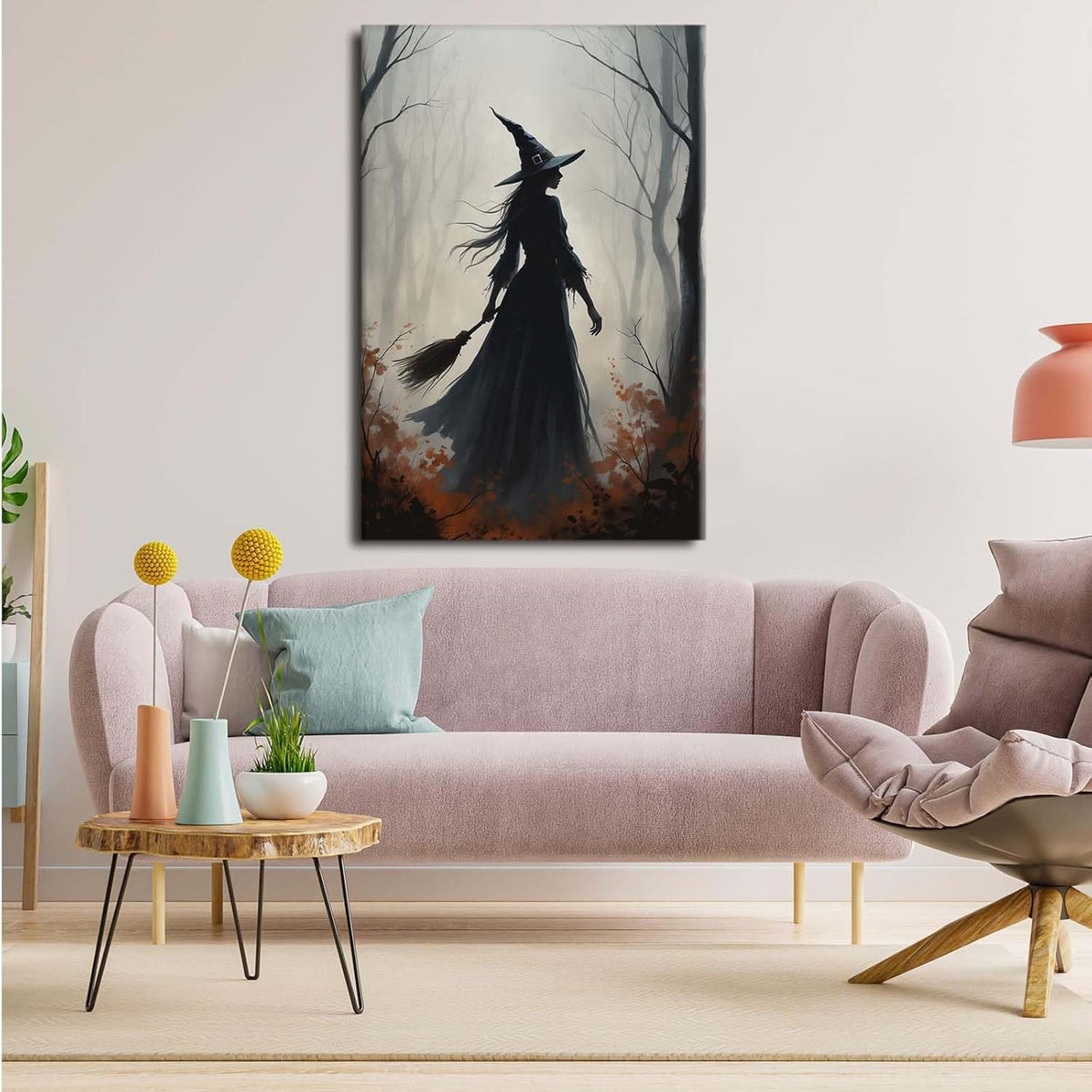JFHCQJPK Vintage forest witch silhouette poster Halloween mural poster decoration mural art magic suitable for home living room bedroom8x12in Frameless