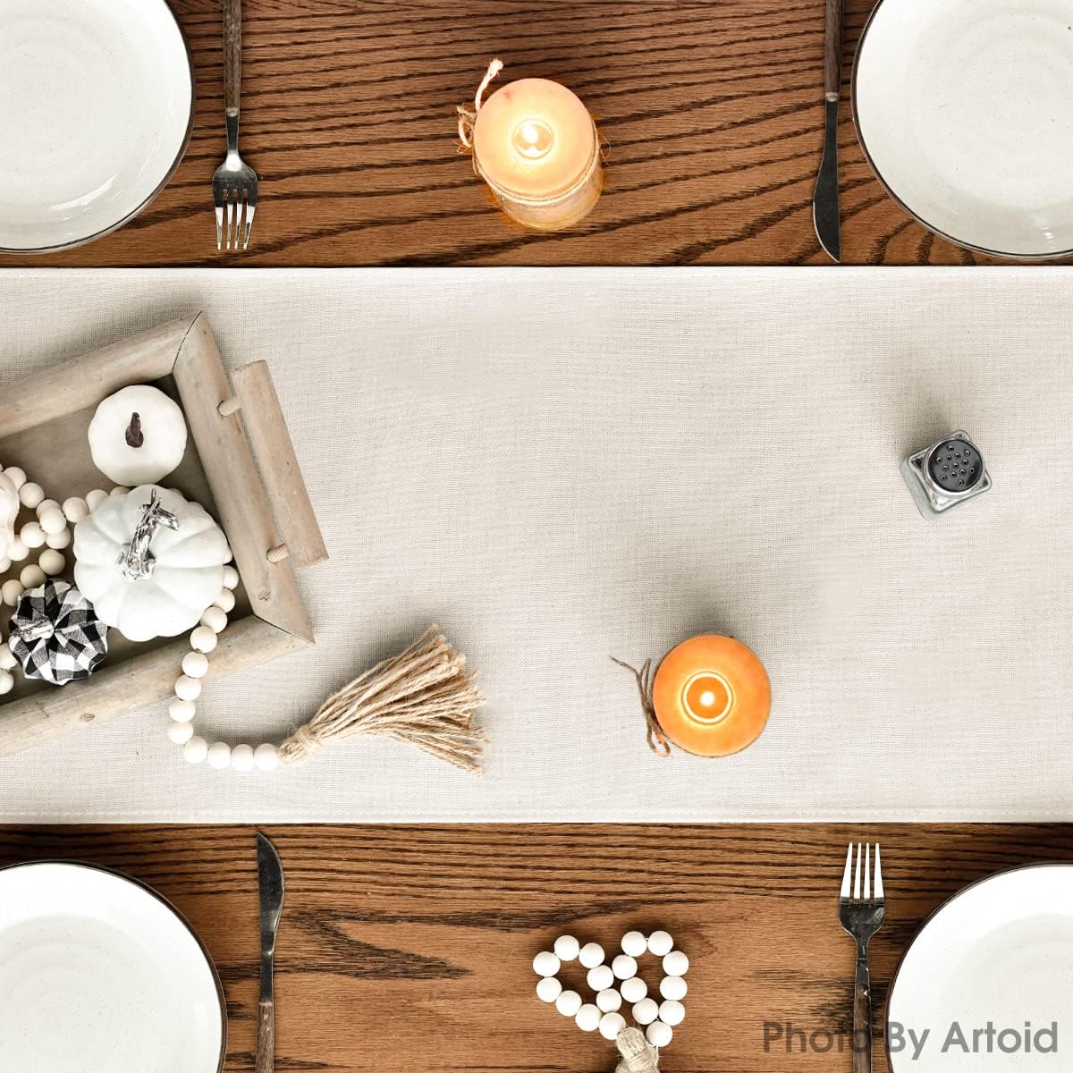 Artoid Mode Aqua Hello Pumpkin Leaves Fall Table Runner, Seasonal Autumn Kitchen Dining Table Decoration for Home Party Decor 13x120 Inch