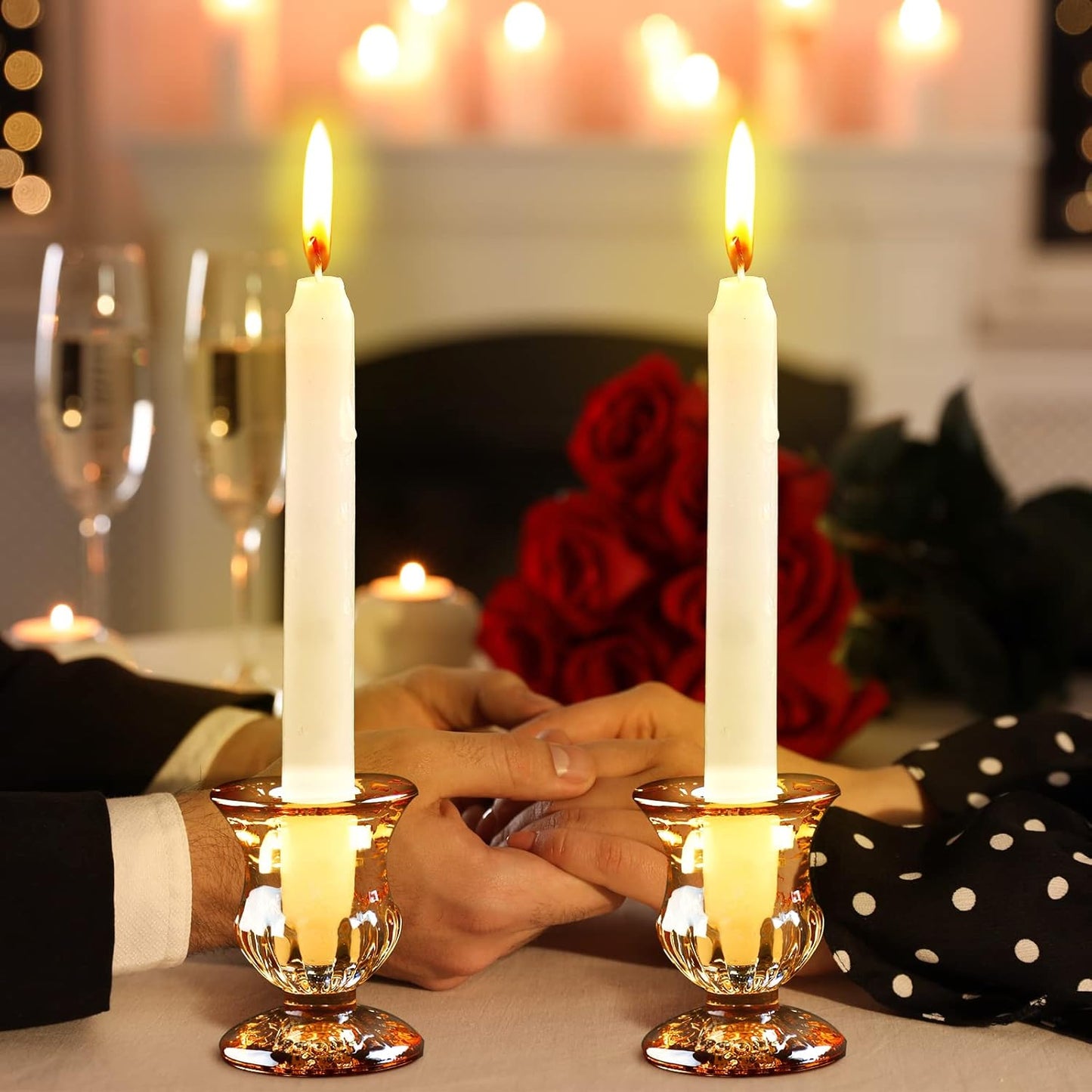 48 Pcs Glass Candlestick Holders Bulk 2.5 Inch Taper Candle Holders Small Ritual Candle Stand Table Centerpieces for Wedding Christmas Valentine's Festival Party Dining Decorations(Gold)