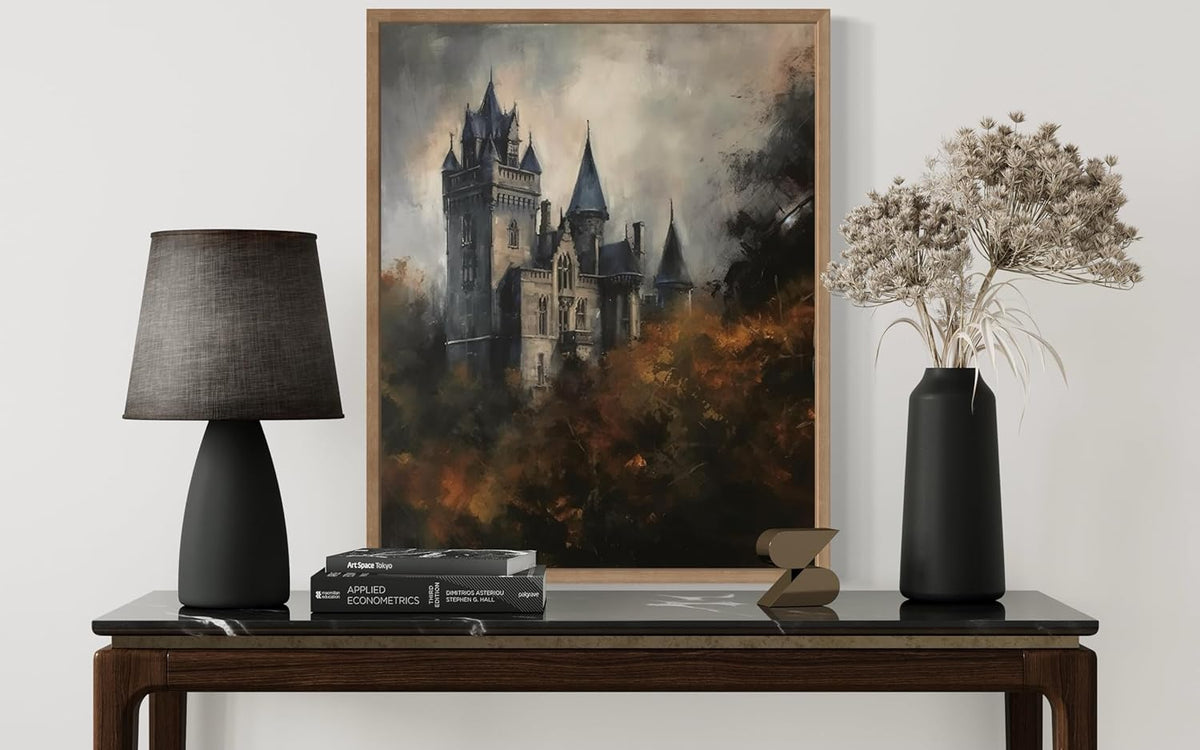 Old Castle Poster Art Print, Halloween Scary Vintage Wall Art Academia Spooky Painting Decoration for Horror Prints, Gothic Posters Bedroom Decor 89 (Old Castle, 16 x 20 inches, Wood Frame)