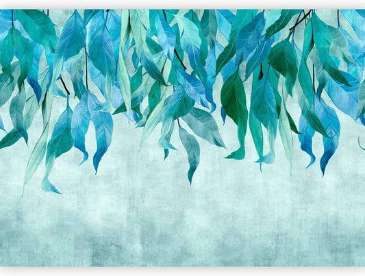 artgeist Wall Mural Hanging Leaves 116x83 in - Peel and Stick Self-Adhesive Wallpaper Removable Large Sticker Foil Wall Decor Print Picture Image Design Nature Botanical Concrete Green b-C-10146-a-b