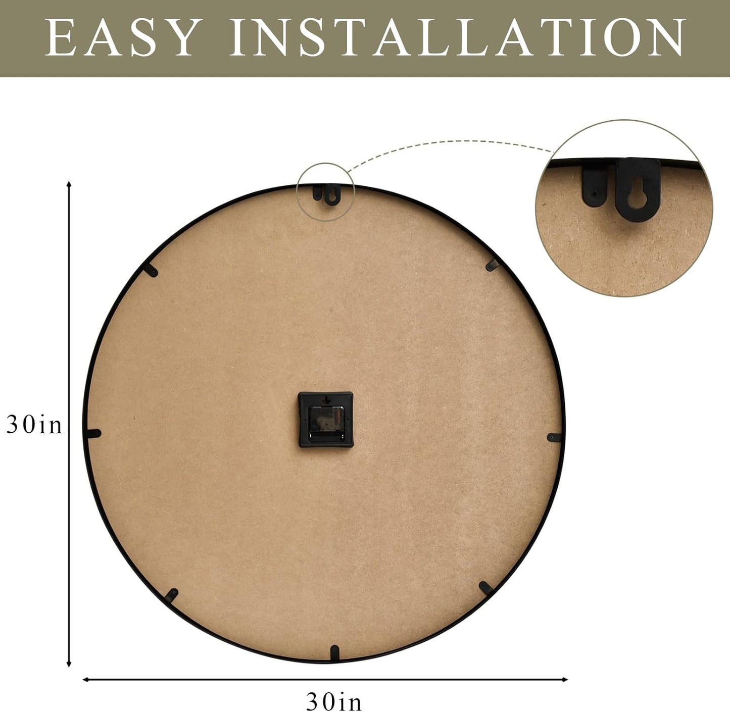 30 Inch Farmhouse Wall Clock with Wood Texture – Silent Non-Ticking Rustic Large Wall Clock for Living Room Decor